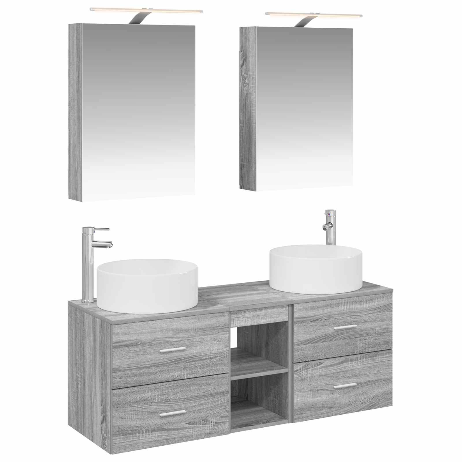 vidaXL Badezimmermöbel-Set 5 pcs Grau Sonoma Ingenieurholz und Glas