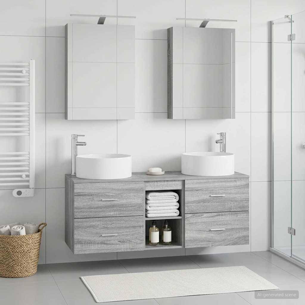 vidaXL Badezimmermöbel-Set 5 pcs Grau Sonoma Ingenieurholz und Glas