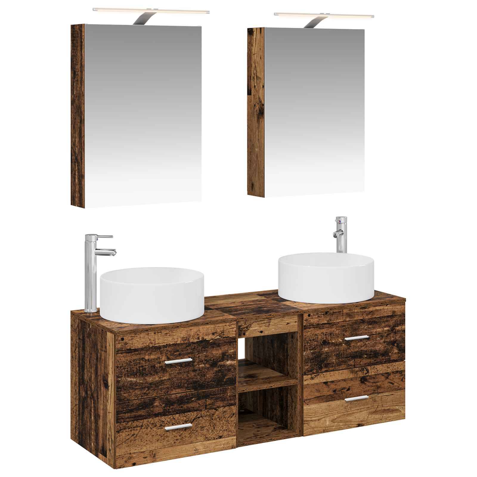 vidaXL Badezimmermöbel-Set 5 pcs Altholz Ingenieurholz und Glas
