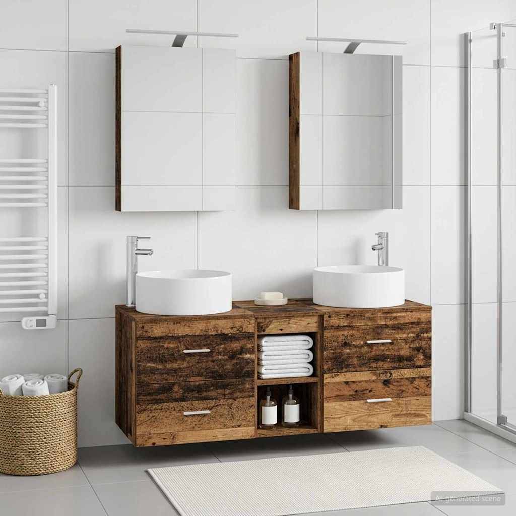 vidaXL Badezimmermöbel-Set 5 pcs Altholz Ingenieurholz und Glas