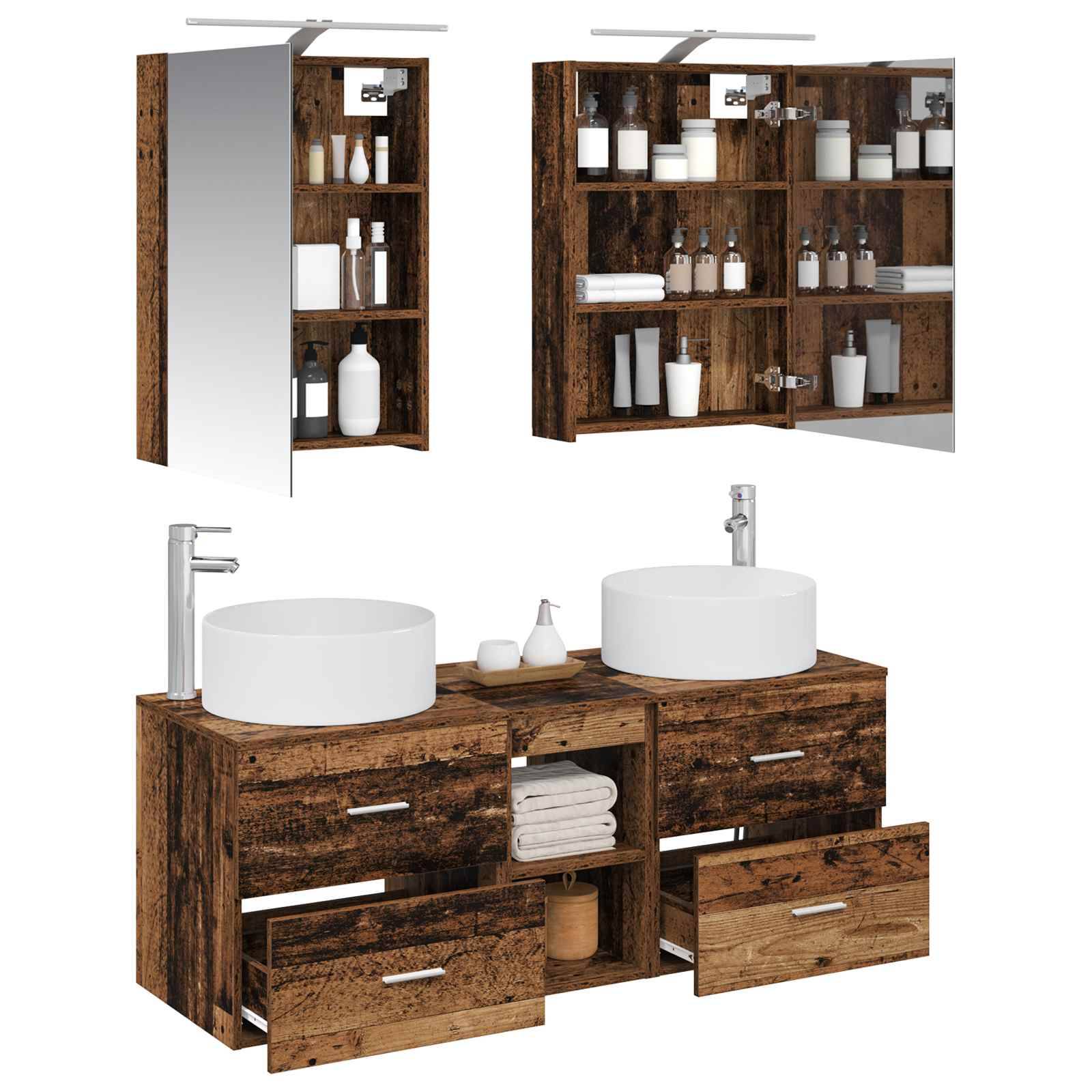 vidaXL Badezimmermöbel-Set 5 pcs Altholz Ingenieurholz und Glas