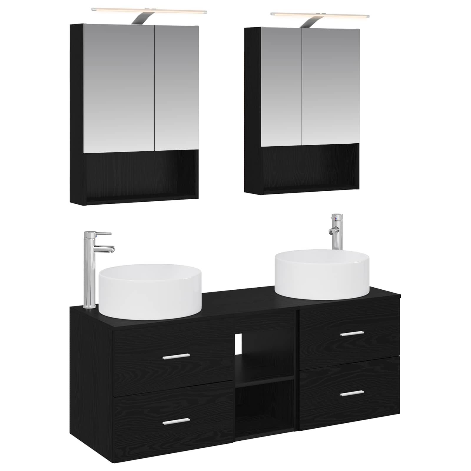 vidaXL Badezimmermöbel-Set 5 pcs Schwarze Eiche Ingenieurholz und Glas