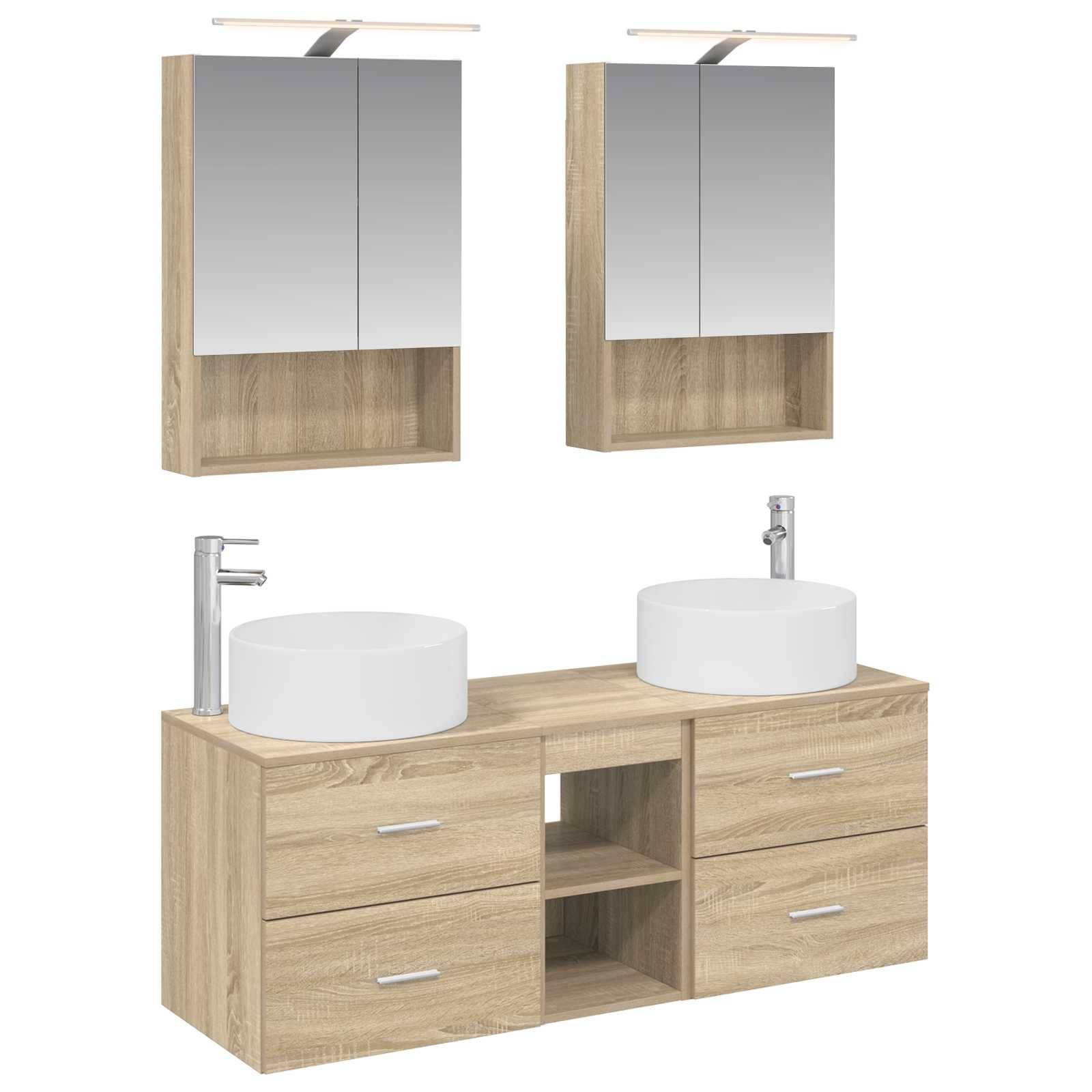 vidaXL Badezimmermöbel-Set 5 pcs Sonoma-Eiche Ingenieurholz und Glas