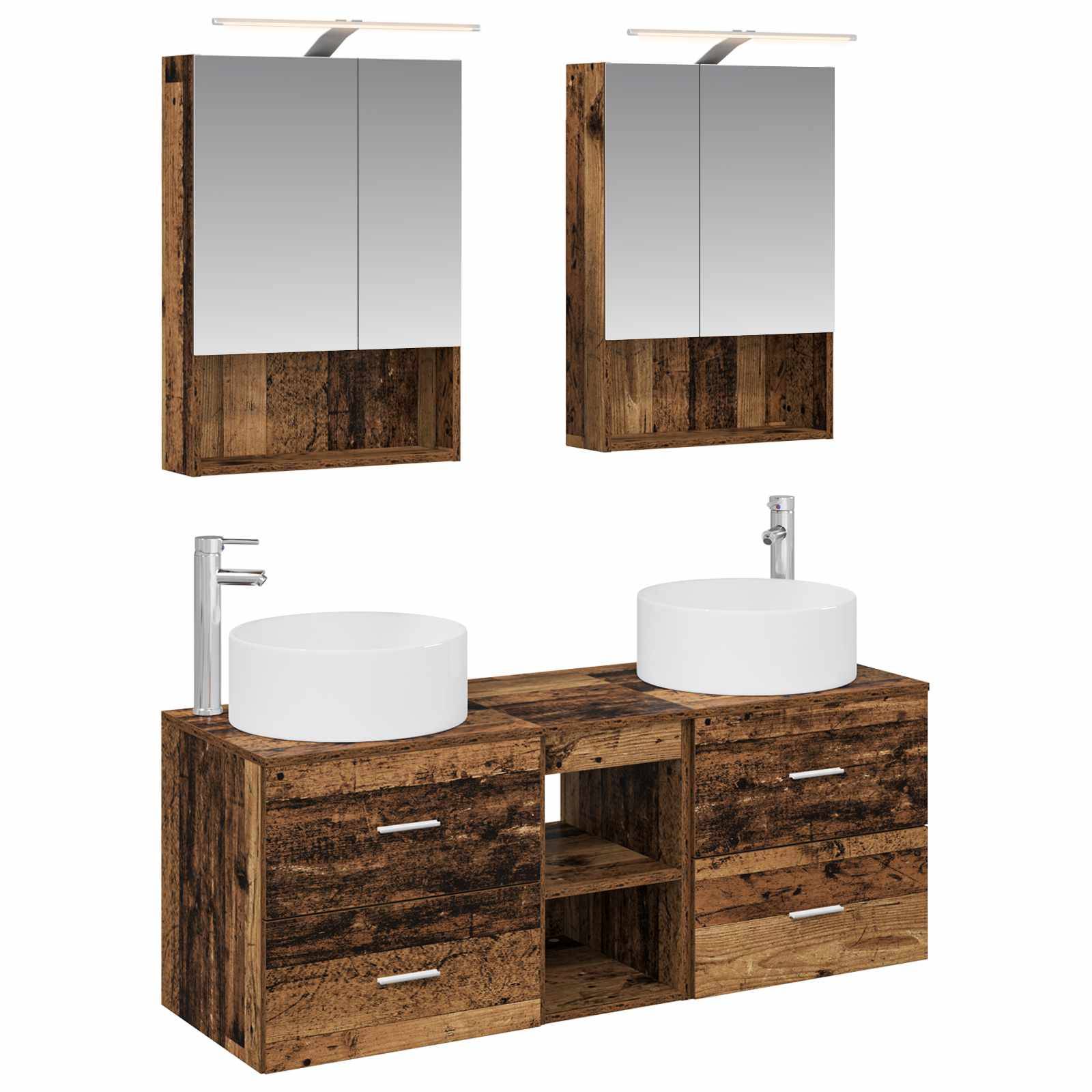 vidaXL Badezimmermöbel-Set 5 pcs Altholz Ingenieurholz und Glas