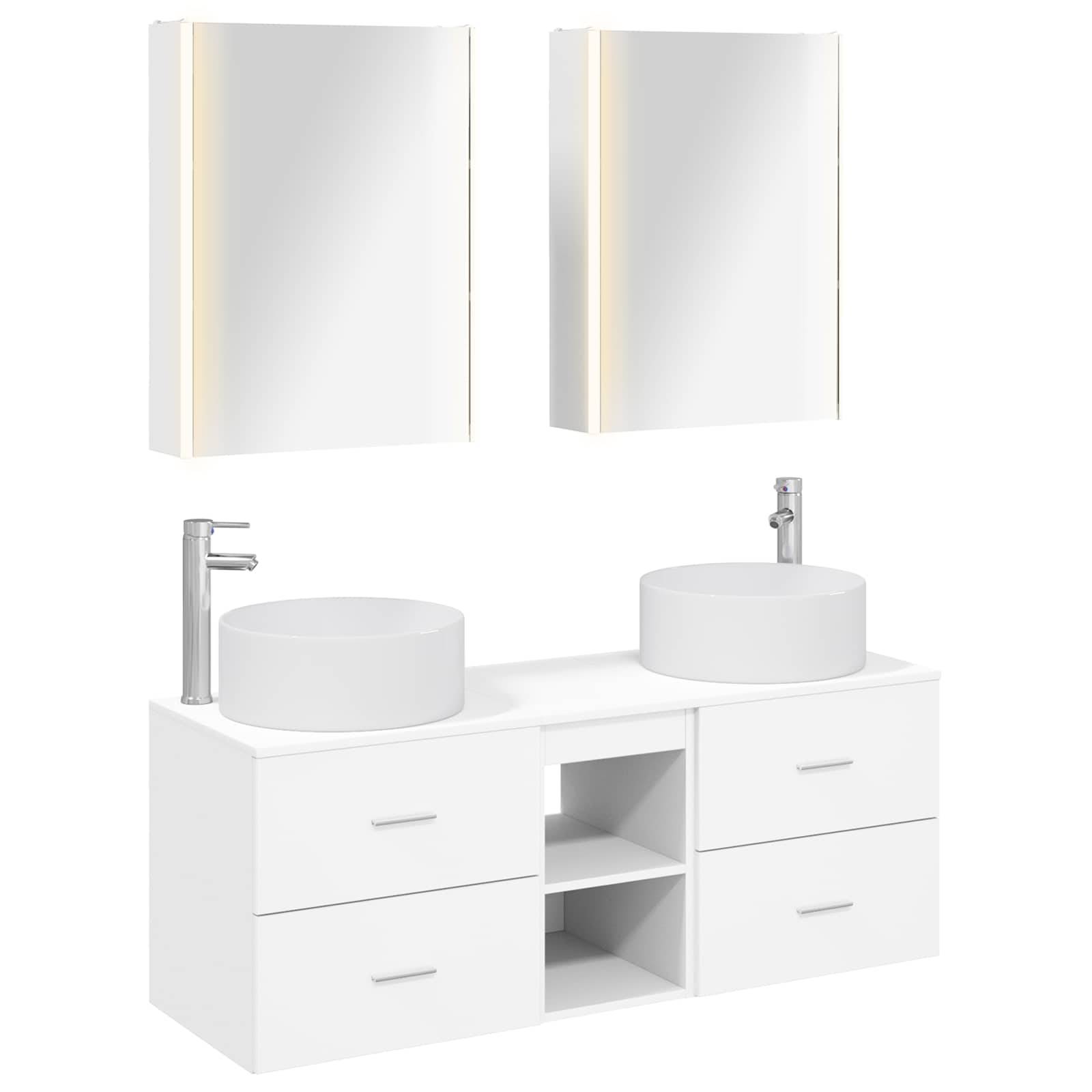 vidaXL Badezimmermöbel-Set 5 pcs Weiß Ingenieurholz und Glas