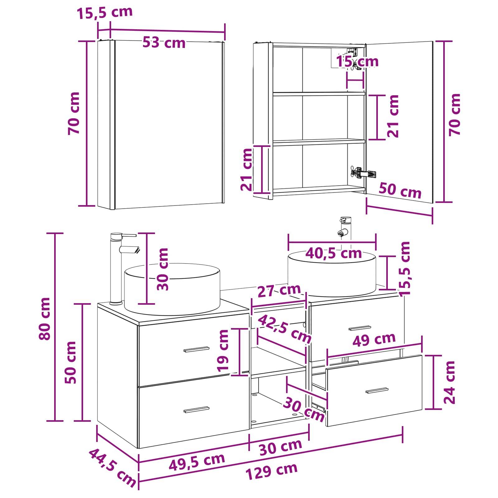 vidaXL Badezimmermöbel-Set 5 pcs Altholz Ingenieurholz und Glas