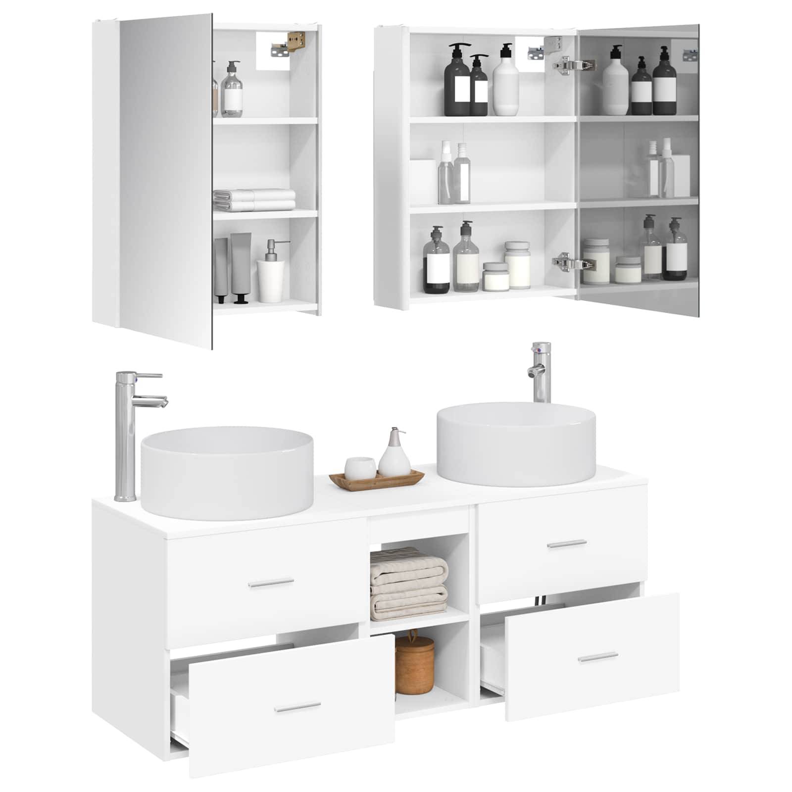 vidaXL Badezimmermöbel-Set 5 pcs Weiß Ingenieurholz und Glas