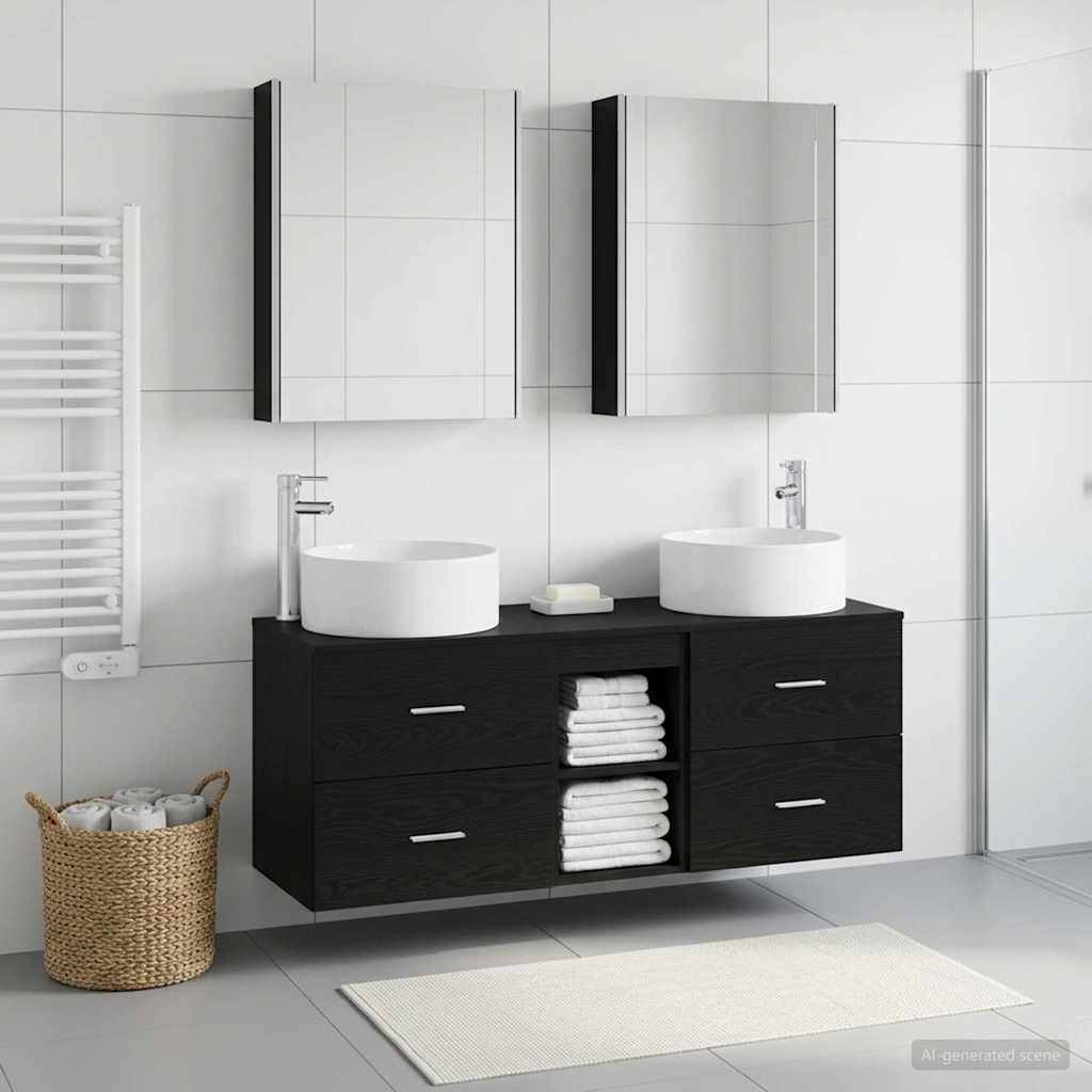 vidaXL Badezimmermöbel-Set 5 pcs Schwarze Eiche Ingenieurholz und Glas