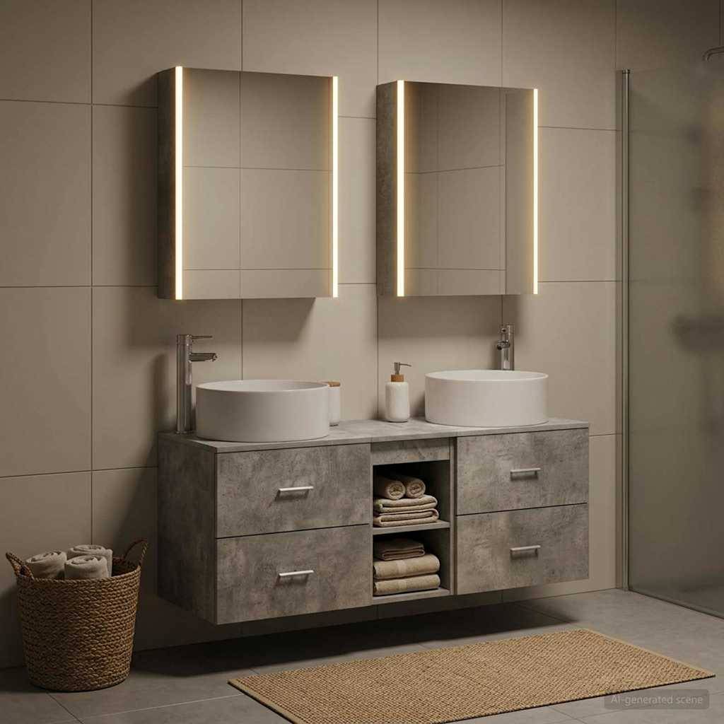 vidaXL Badezimmermöbel-Set 5 pcs Betongrau Ingenieurholz und Glas