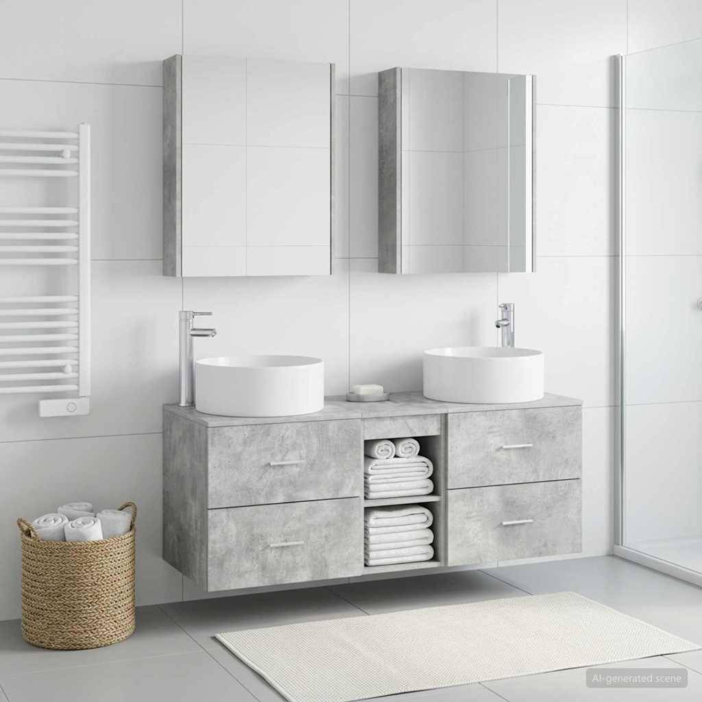 vidaXL Badezimmermöbel-Set 5 pcs Betongrau Ingenieurholz und Glas