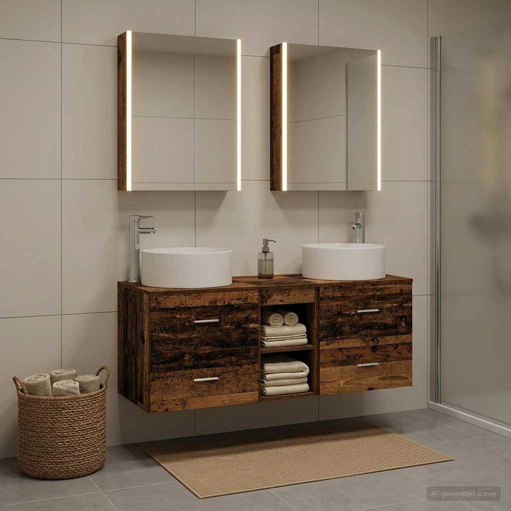 vidaXL Badezimmermöbel-Set 5 pcs Altholz Ingenieurholz und Glas