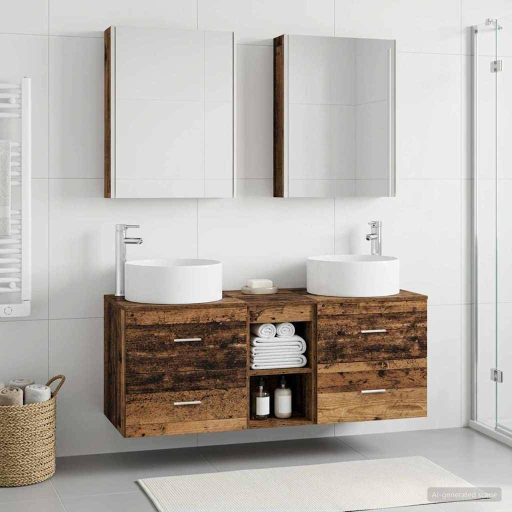vidaXL Badezimmermöbel-Set 5 pcs Altholz Ingenieurholz und Glas