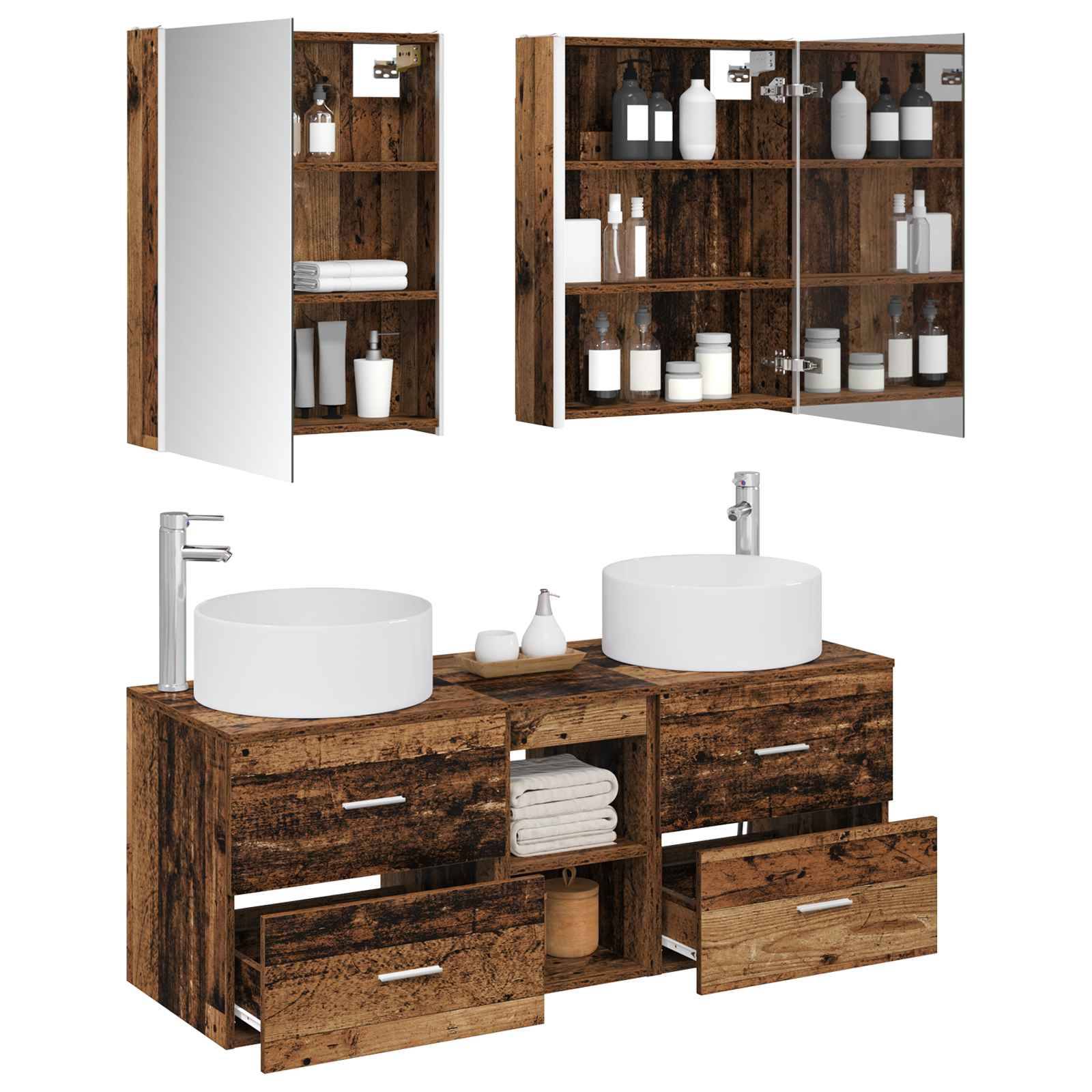 vidaXL Badezimmermöbel-Set 5 pcs Altholz Ingenieurholz und Glas