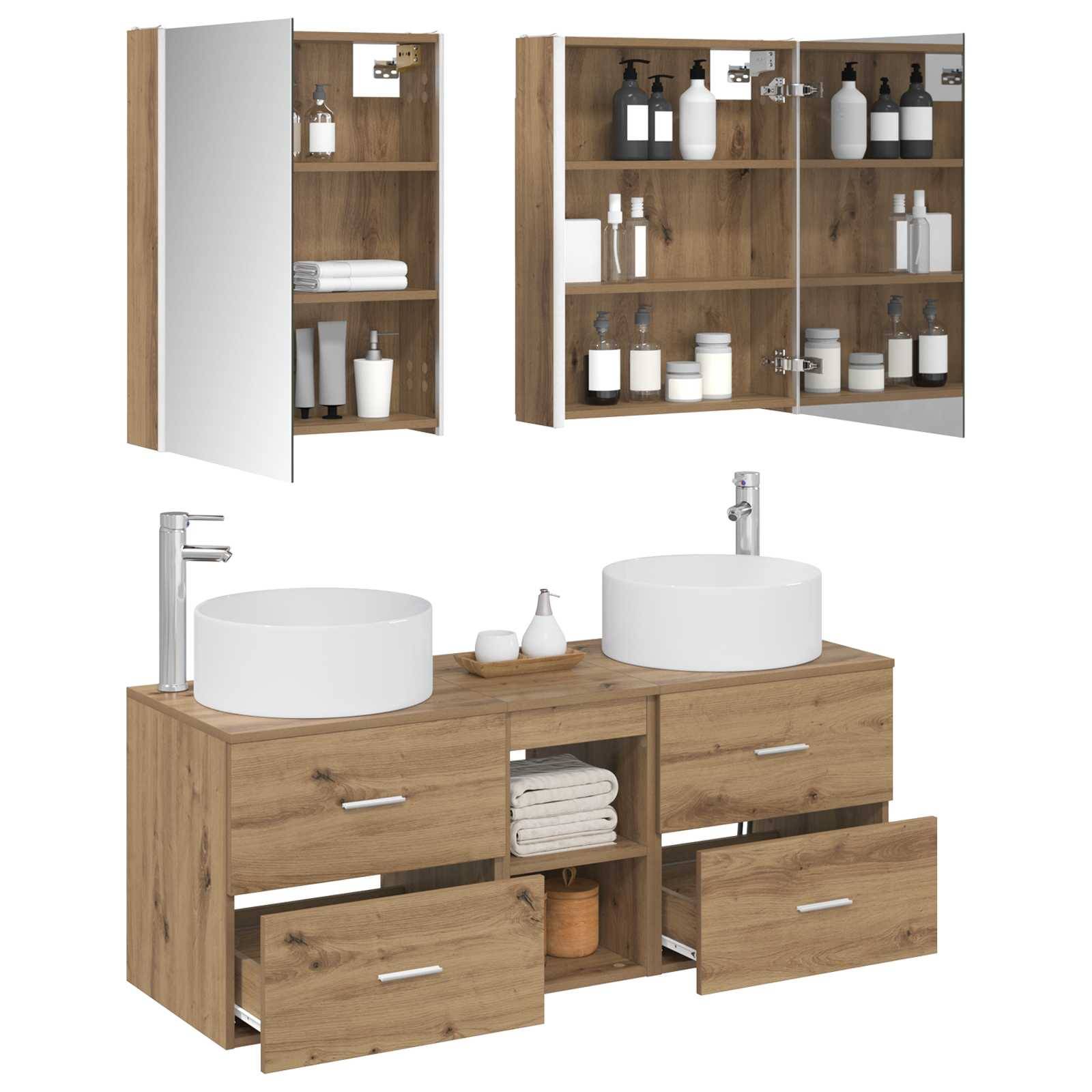 vidaXL Badezimmermöbel-Set 5 Stk. Artisan-Eiche Ingenieurholz und Glas