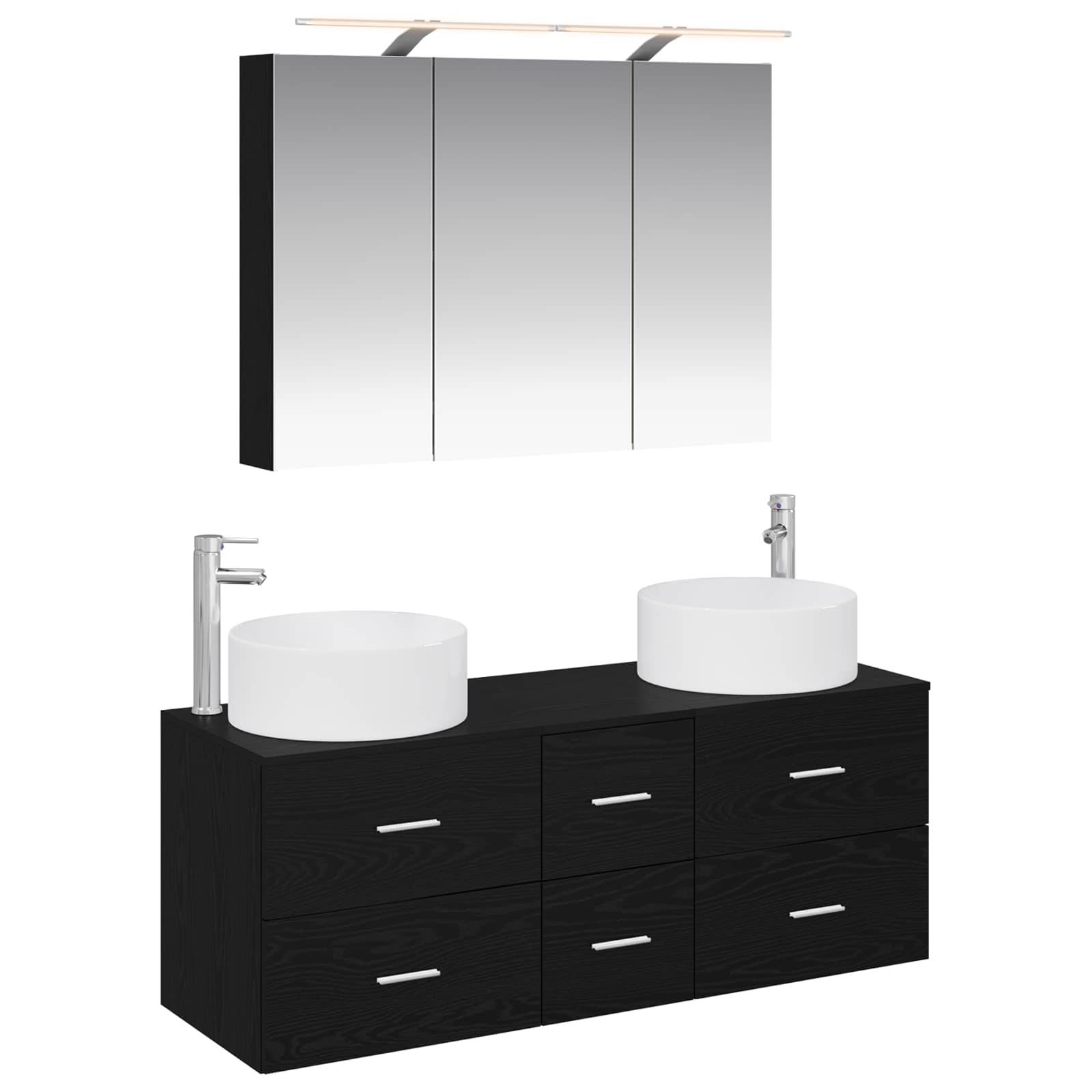 vidaXL Badezimmermöbel-Set 4 pcs Schwarze Eiche Ingenieurholz und Glas