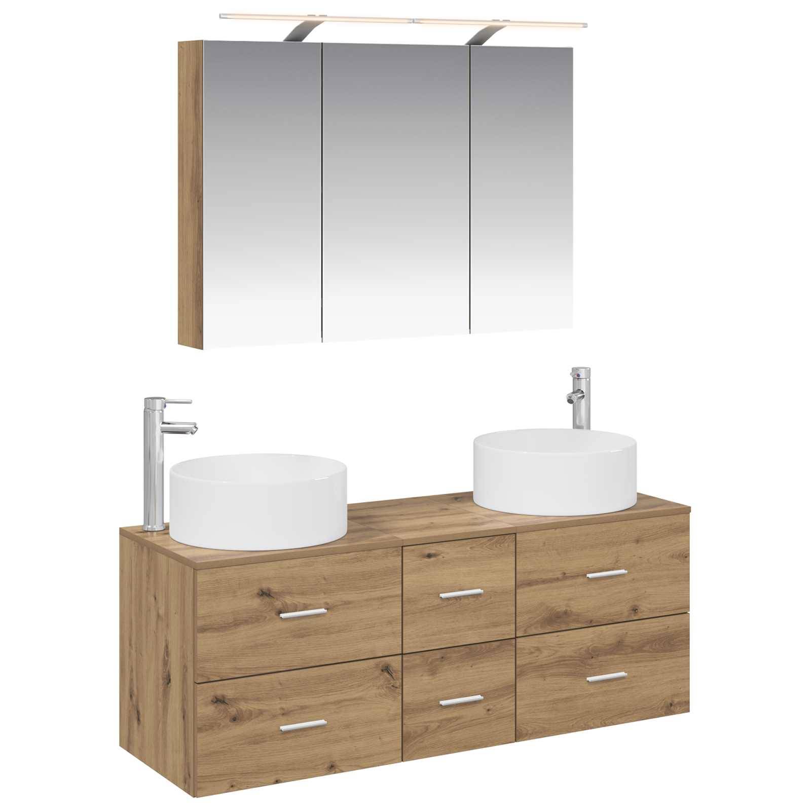 vidaXL Badezimmermöbel-Set 4 pcs Artisan-Eiche Ingenieurholz und Glas