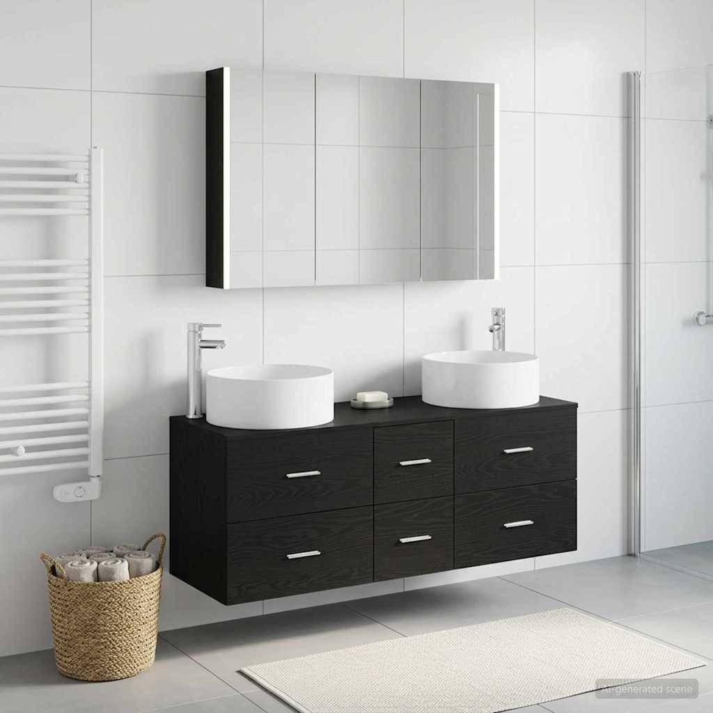 vidaXL Badezimmermöbel-Set 4 pcs Schwarze Eiche Ingenieurholz und Glas
