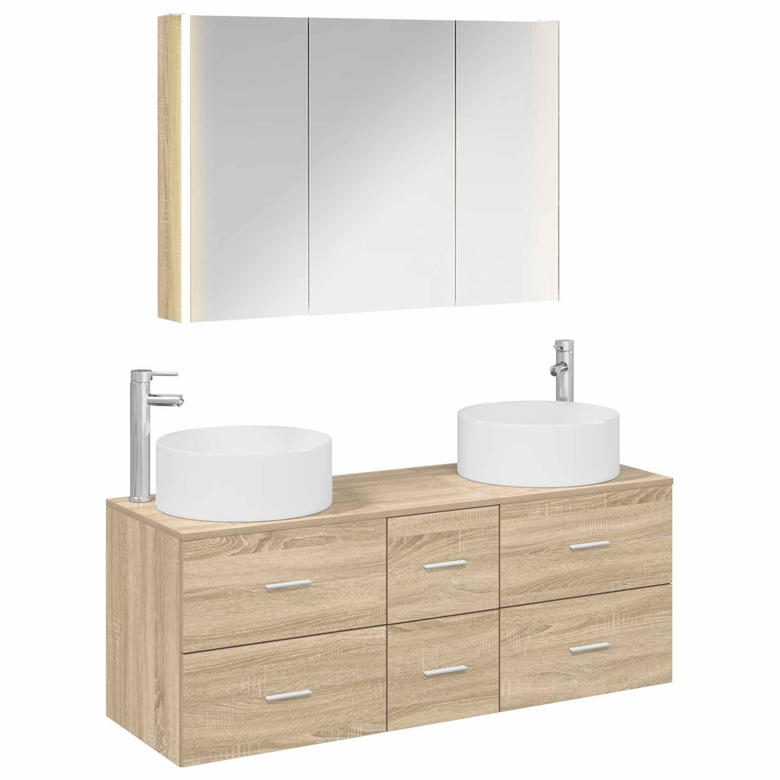 vidaXL Badezimmermöbel-Set 4 pcs Sonoma-Eiche Ingenieurholz und Glas