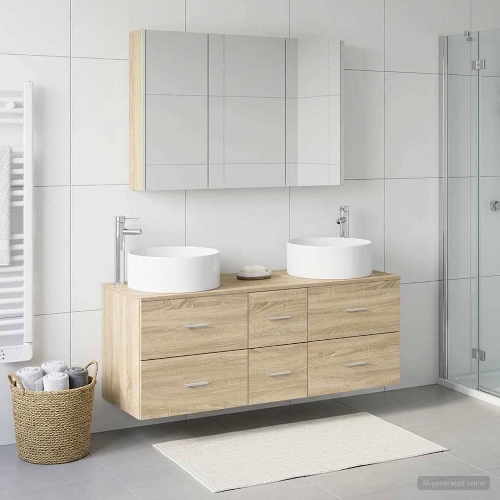 vidaXL Badezimmermöbel-Set 4 pcs Sonoma-Eiche Ingenieurholz und Glas