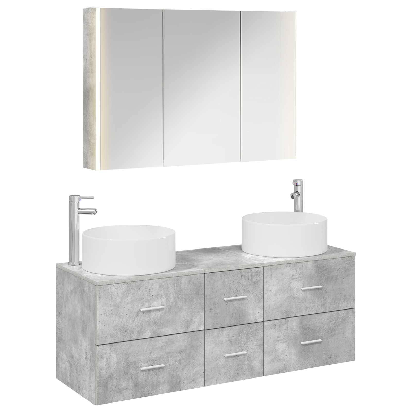 vidaXL Badezimmermöbel-Set 4 pcs Betongrau Ingenieurholz und Glas