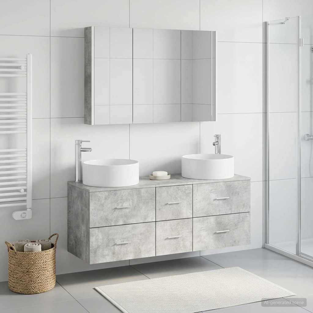 vidaXL Badezimmermöbel-Set 4 pcs Betongrau Ingenieurholz und Glas