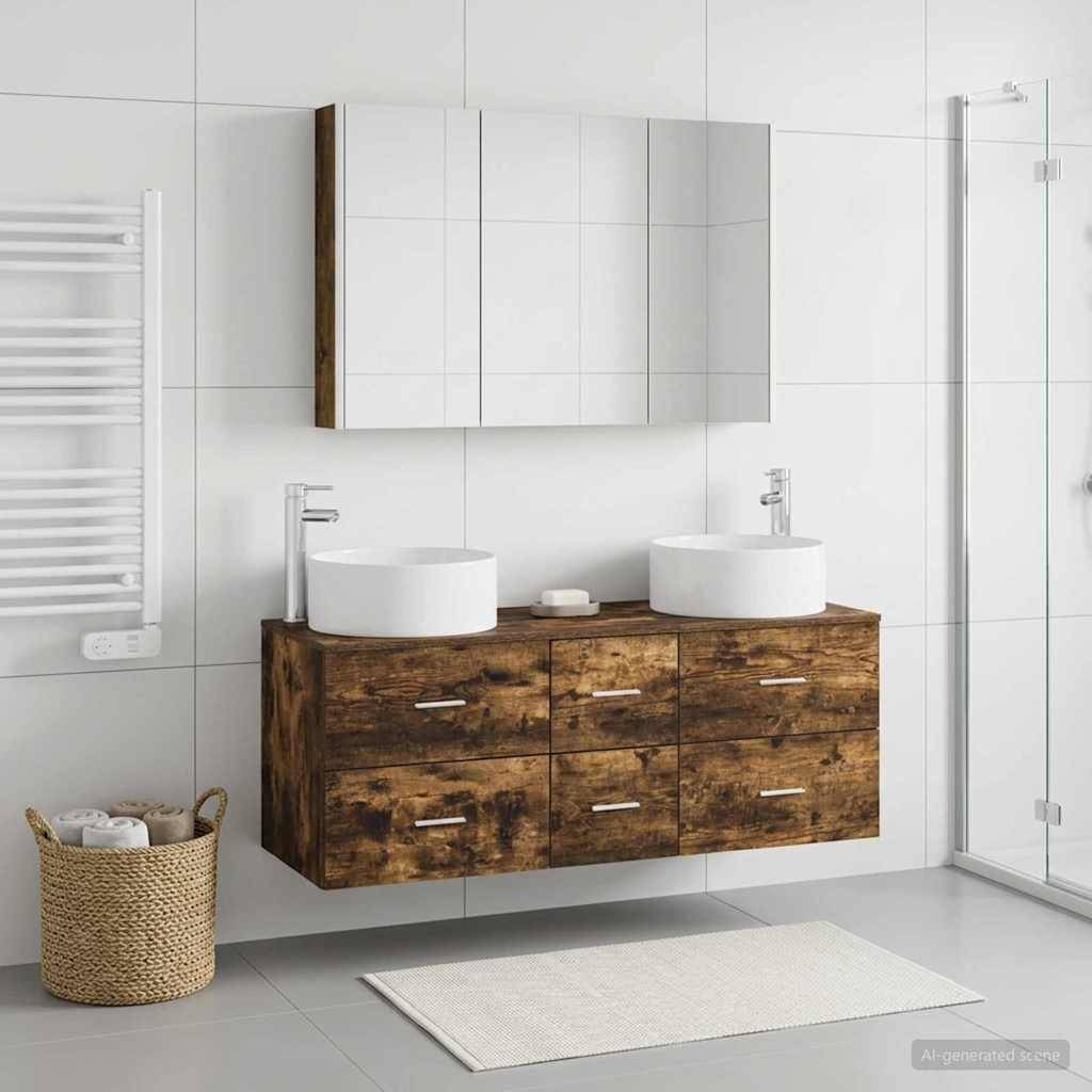 vidaXL Badezimmermöbel-Set 4 pcs Geräucherte Eiche