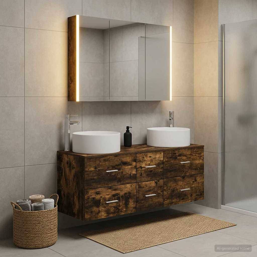vidaXL Badezimmermöbel-Set 4 pcs Geräucherte Eiche