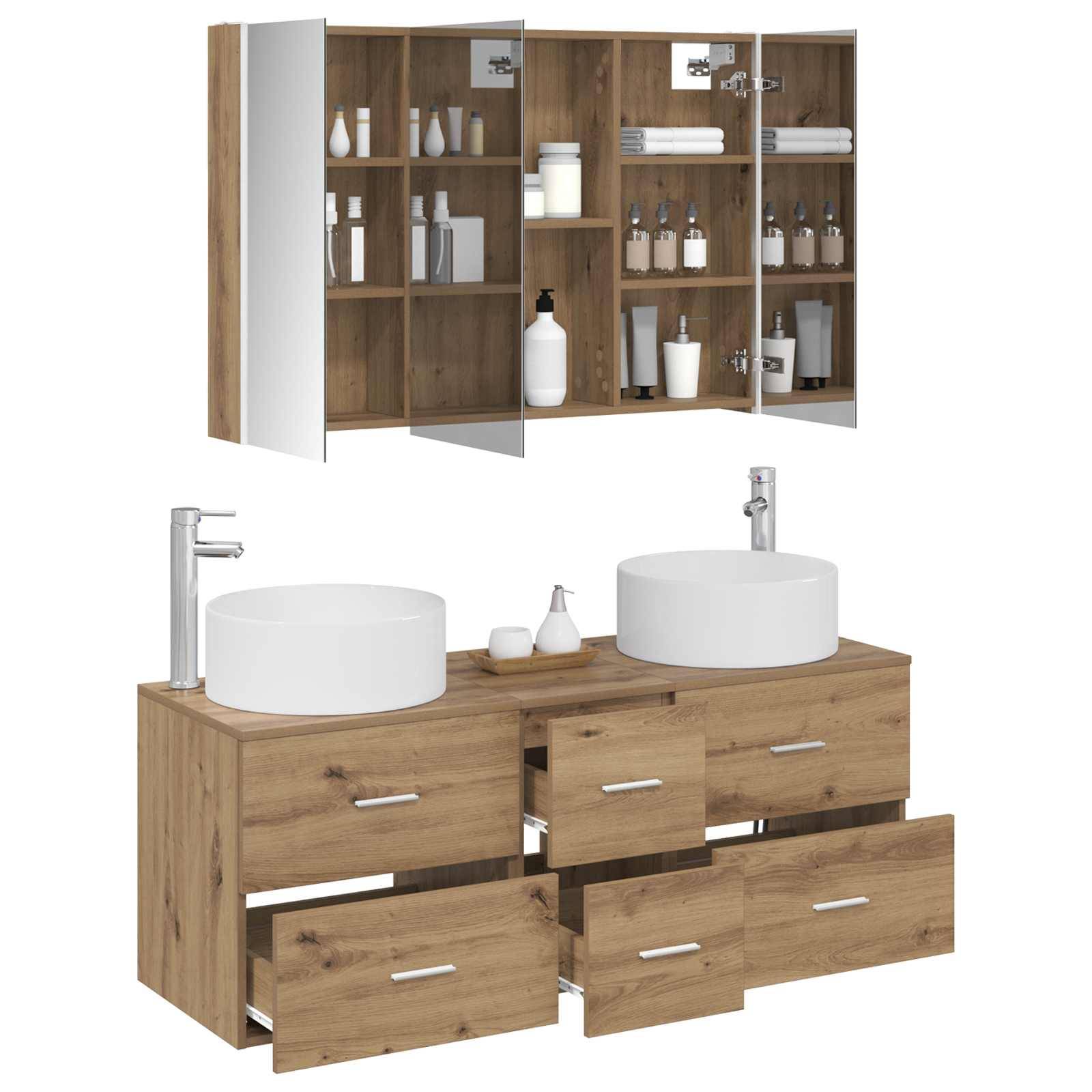 vidaXL Badezimmermöbel-Set 4 Stk. Artisan-Eiche Ingenieurholz und Glas