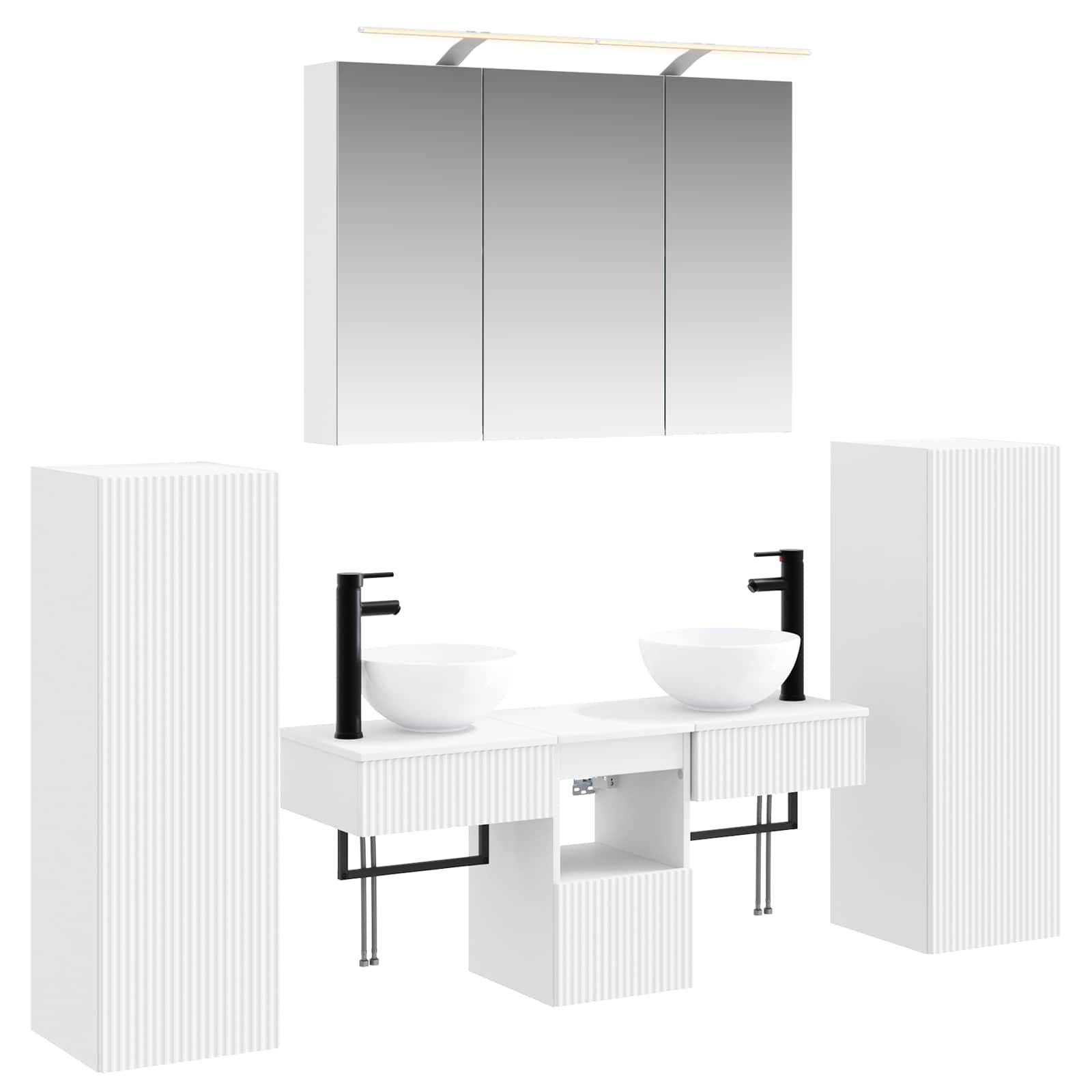 vidaXL Badezimmermöbel-Set 6 pcs Weiß Ingenieurholz und Glas