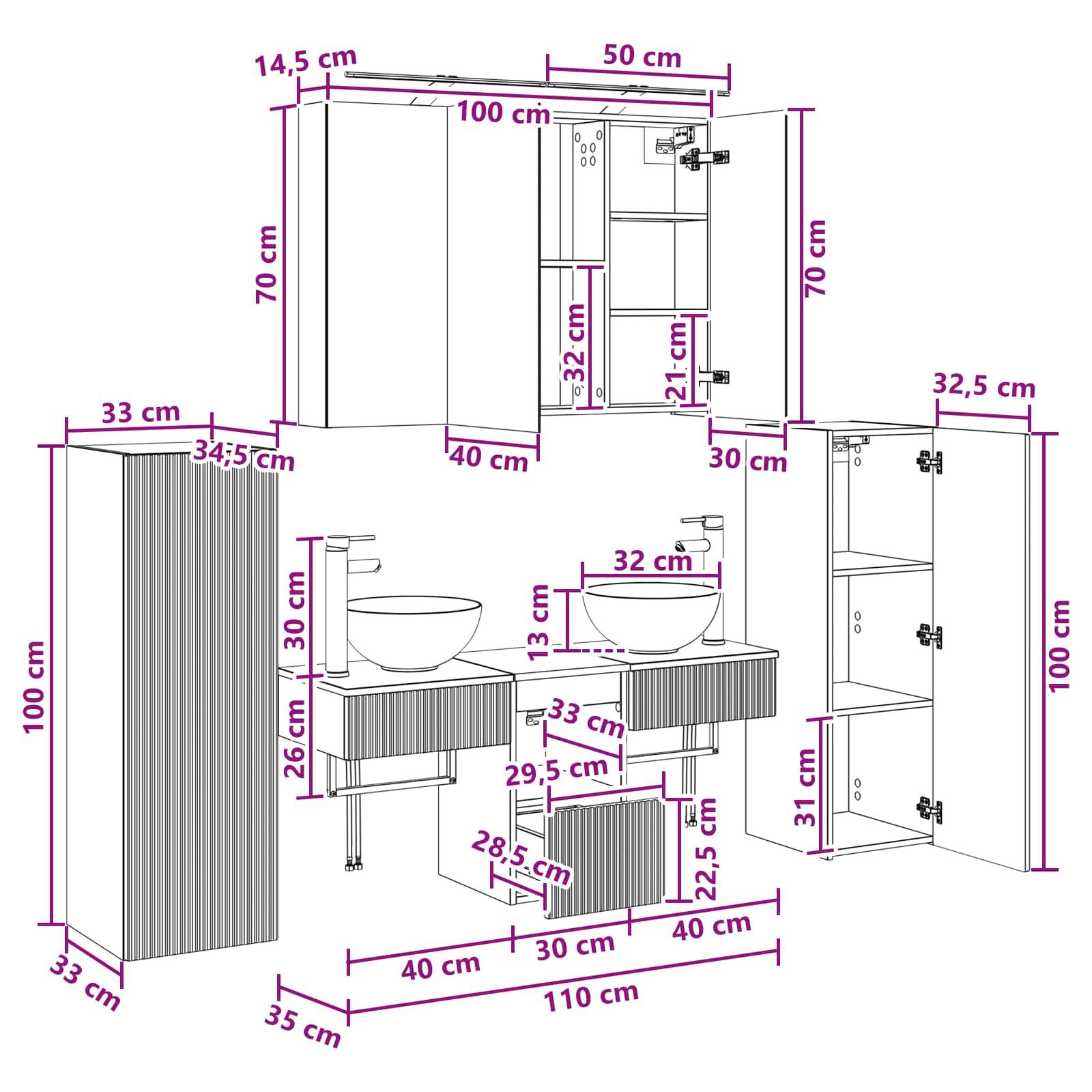 vidaXL Badezimmermöbel-Set 6 pcs Sonoma-Eiche Ingenieurholz und Glas