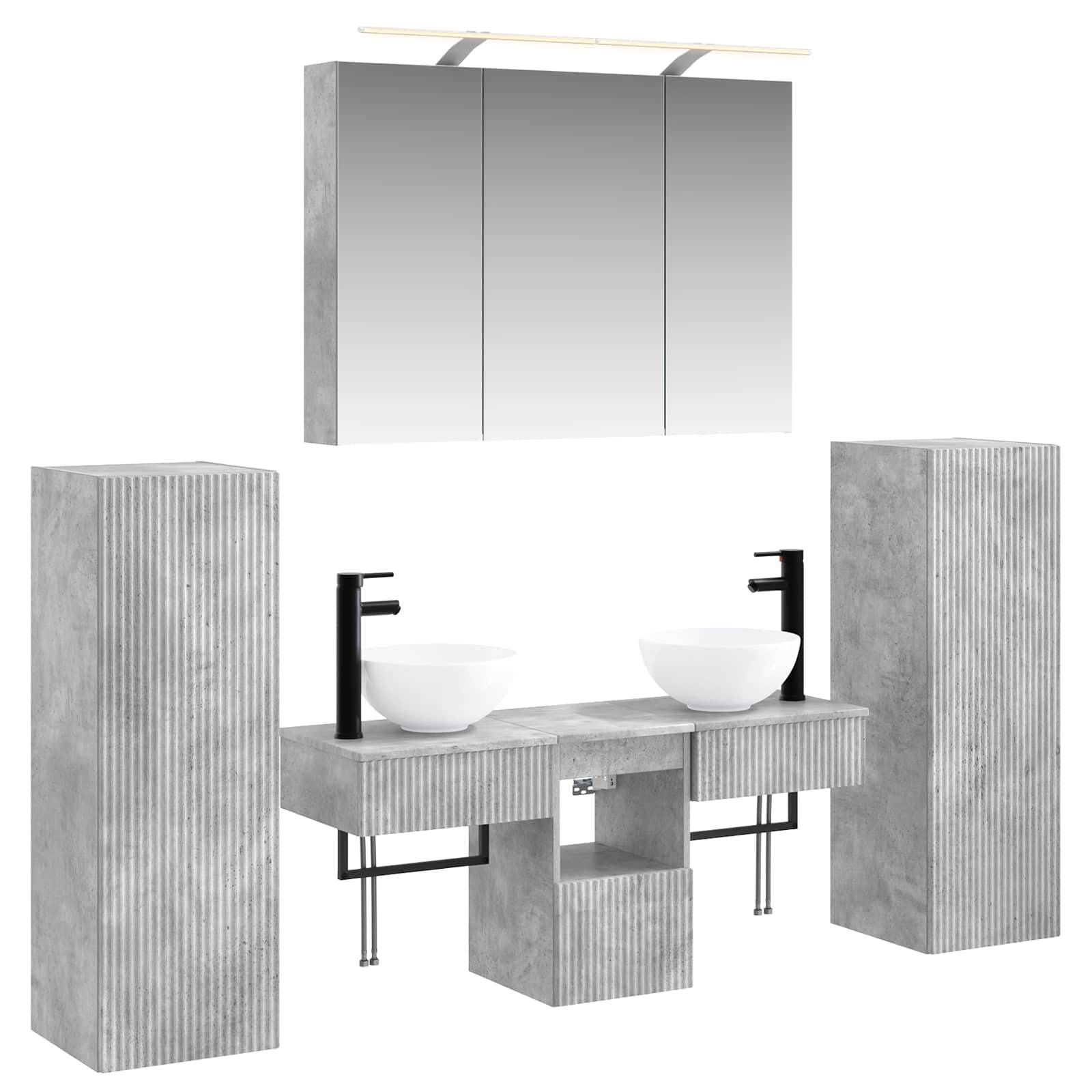 vidaXL Badezimmermöbel-Set 6 pcs Betongrau Ingenieurholz und Glas