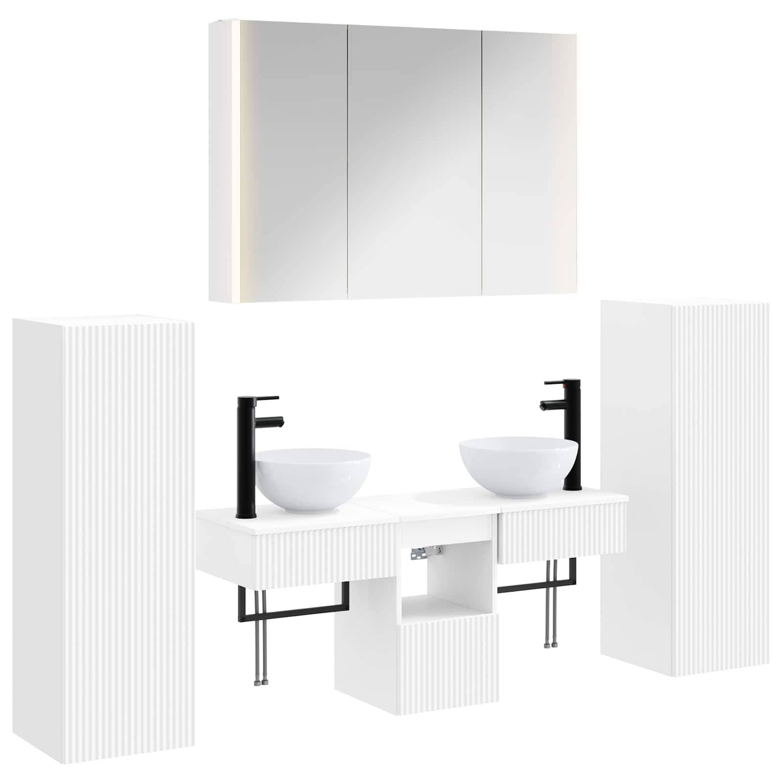 vidaXL Badezimmermöbel-Set 6 pcs Weiß Ingenieurholz und Glas
