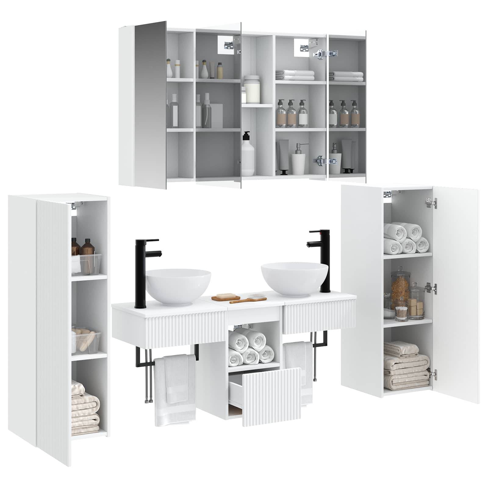 vidaXL Badezimmermöbel-Set 6 pcs Weiß Ingenieurholz und Glas