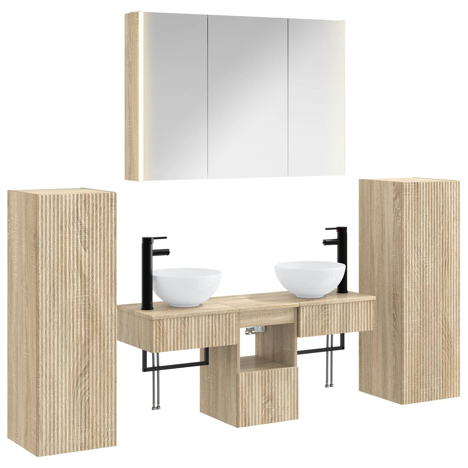 vidaXL Badezimmermöbel-Set 6 pcs Sonoma-Eiche Ingenieurholz und Glas