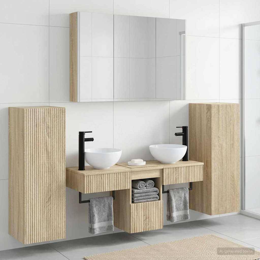 vidaXL Badezimmermöbel-Set 6 pcs Sonoma-Eiche Ingenieurholz und Glas