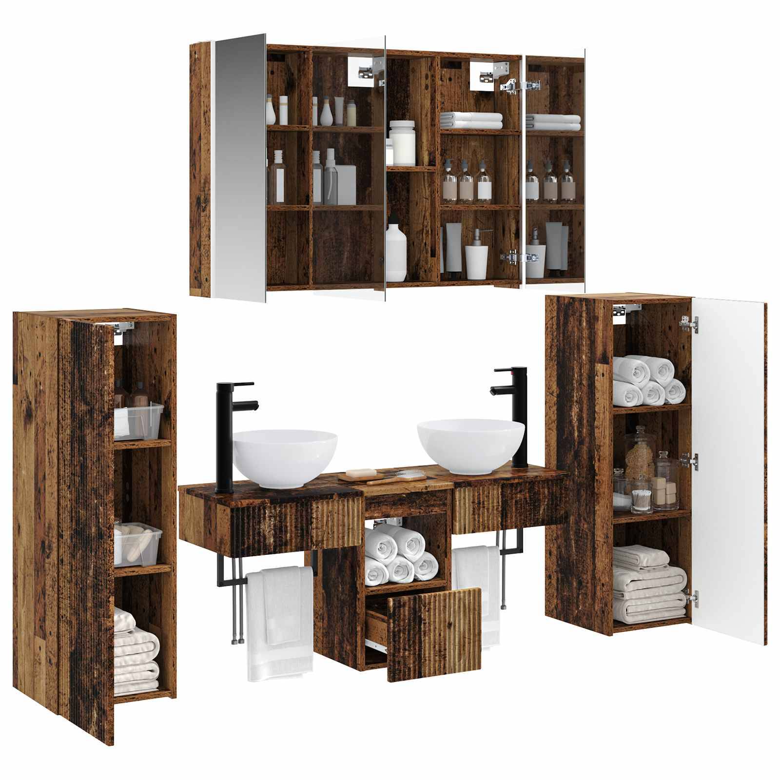 vidaXL Badezimmermöbel-Set 6 pcs Altholz Ingenieurholz und Glas