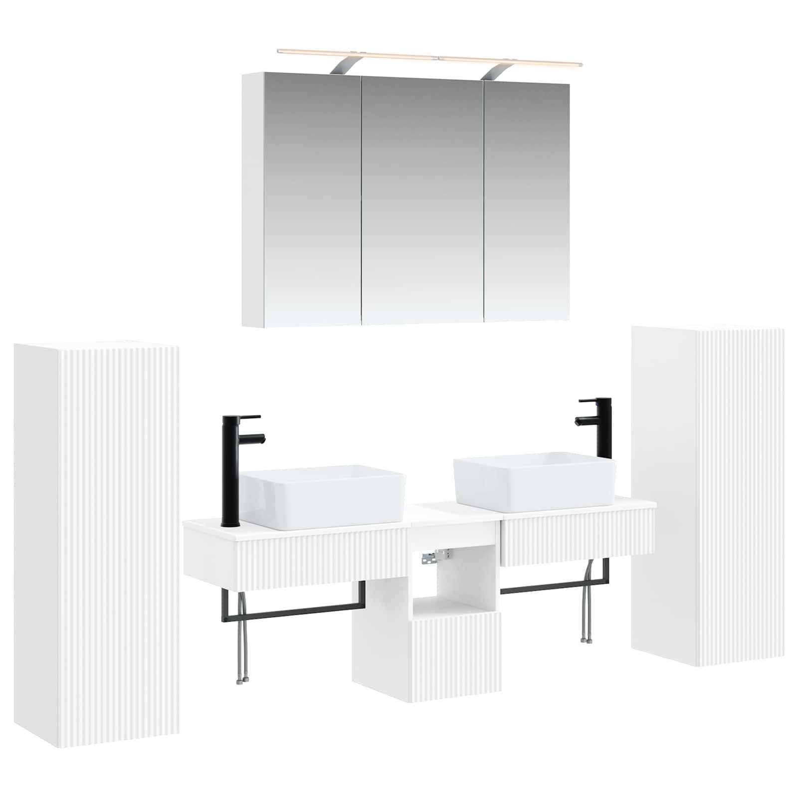 vidaXL Badezimmermöbel-Set 6 pcs Weiß Ingenieurholz und Glas