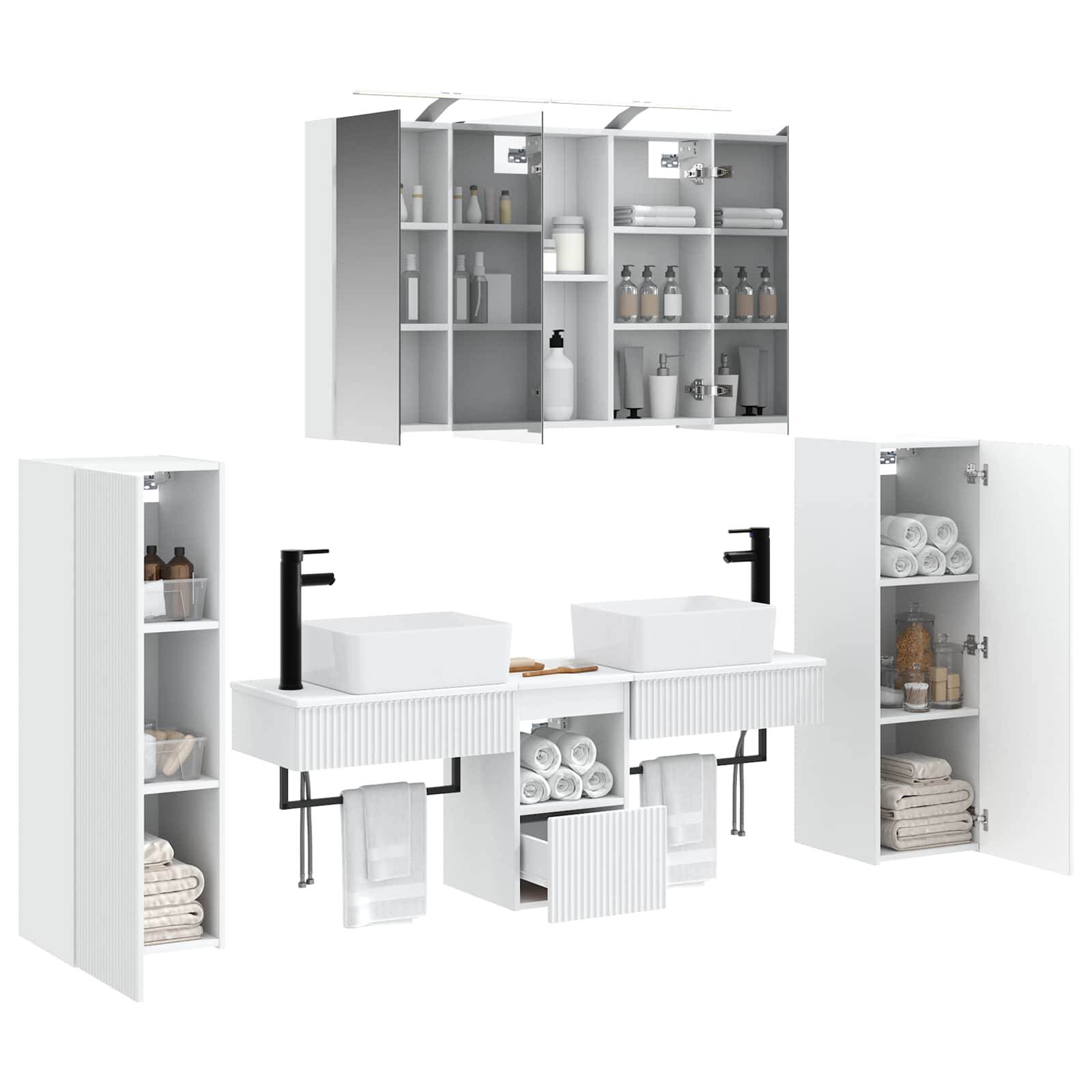 vidaXL Badezimmermöbel-Set 6 pcs Weiß Ingenieurholz und Glas