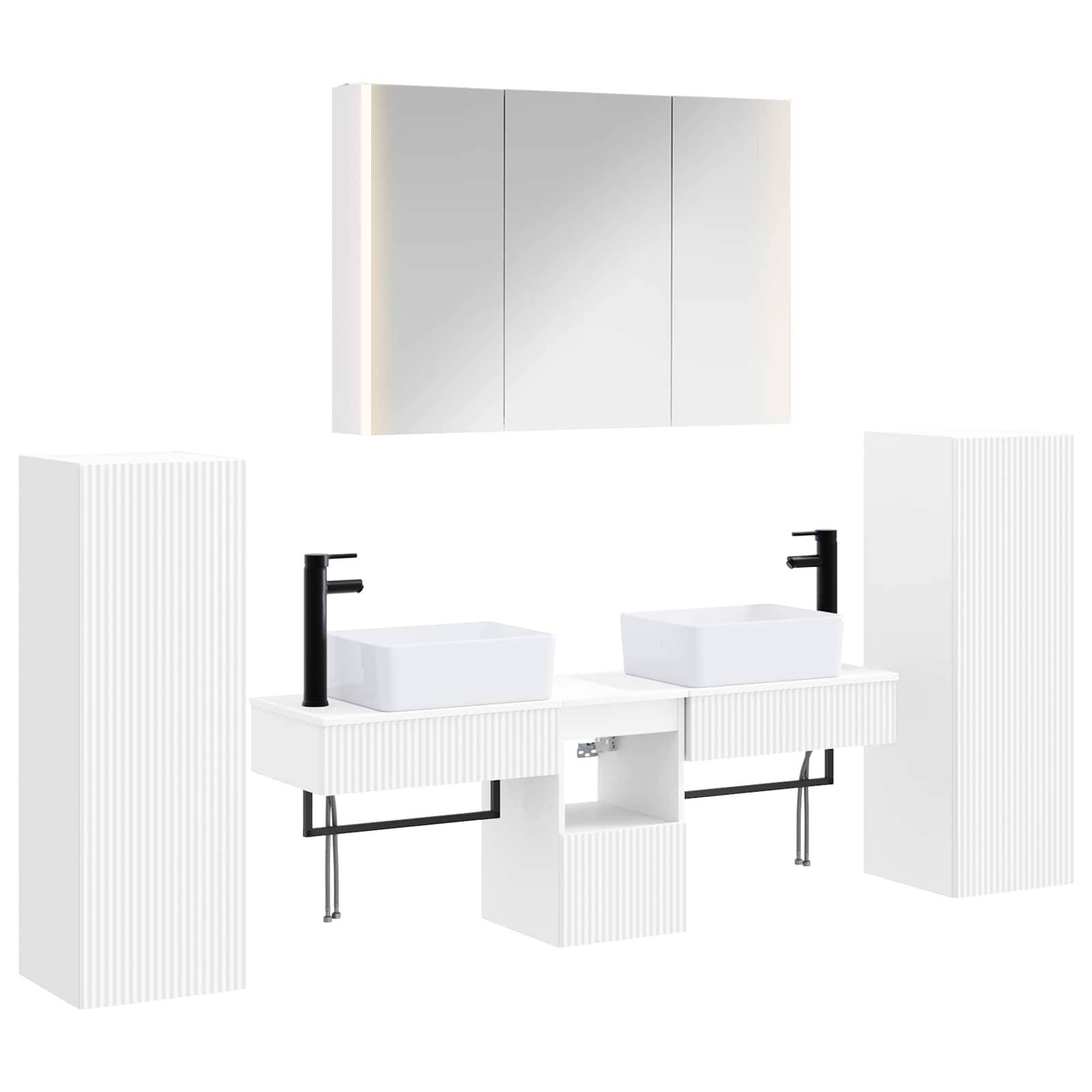 vidaXL Badezimmermöbel-Set 6 pcs Weiß Ingenieurholz und Glas