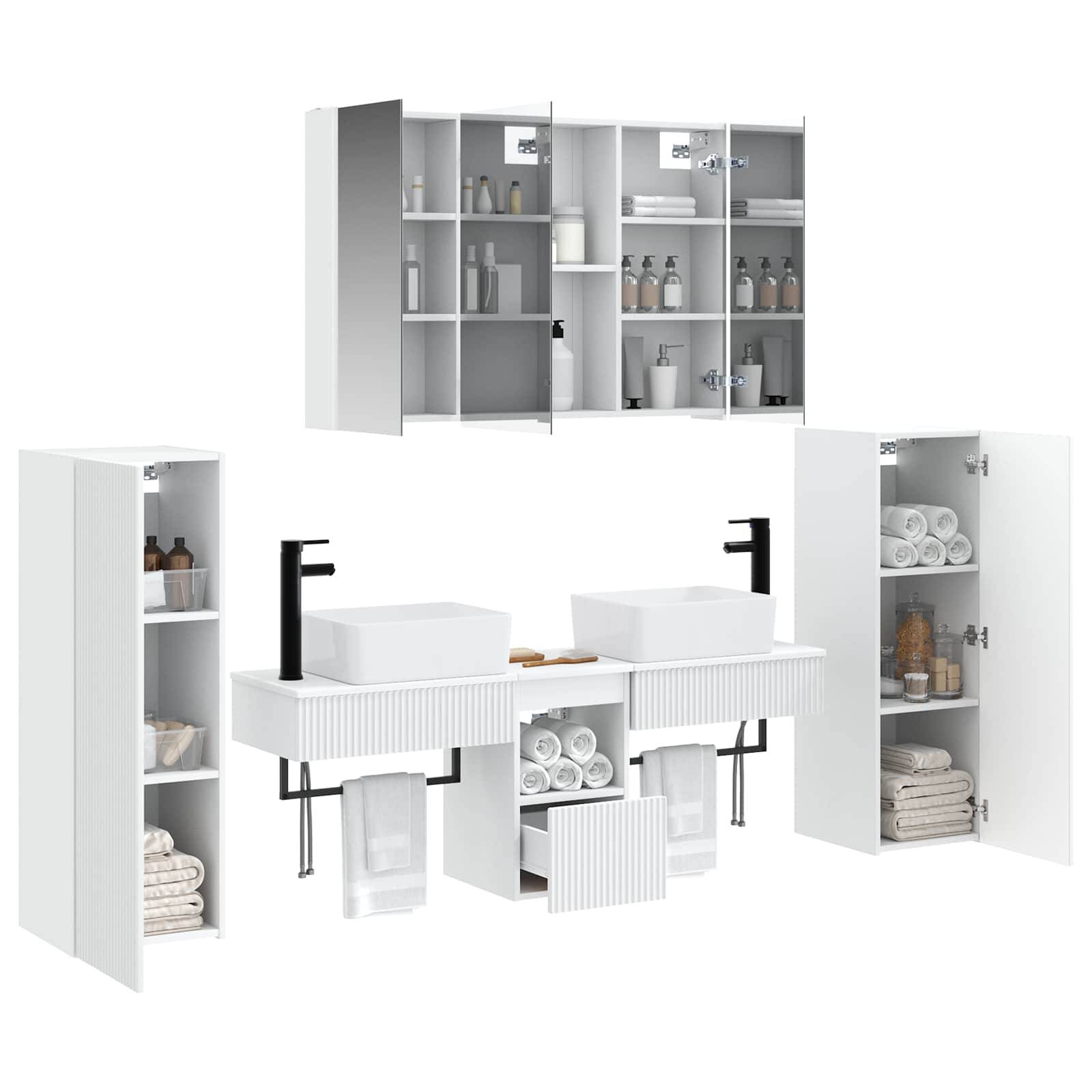 vidaXL Badezimmermöbel-Set 6 pcs Weiß Ingenieurholz und Glas
