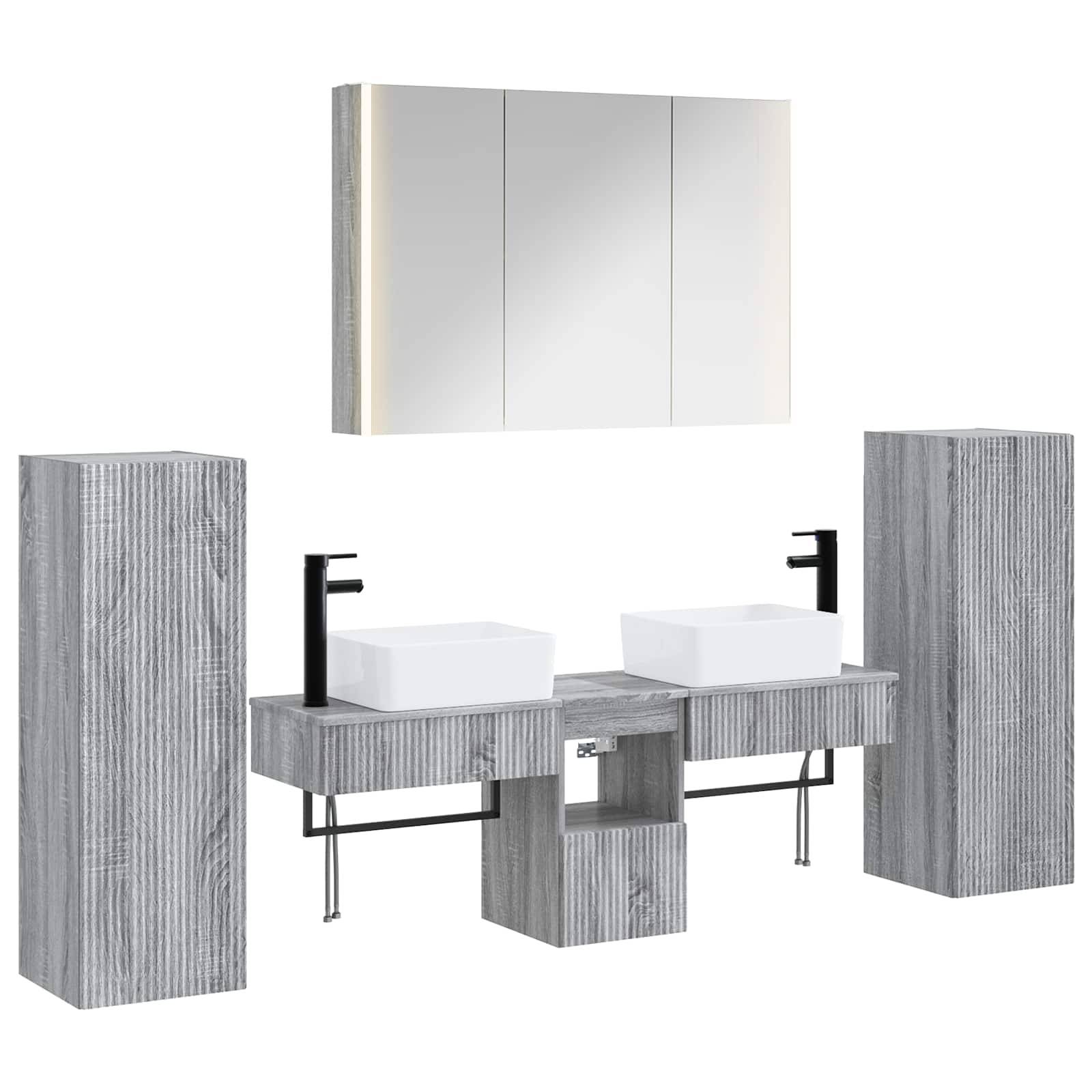 vidaXL Badezimmermöbel-Set 6 pcs Grau Sonoma Ingenieurholz und Glas