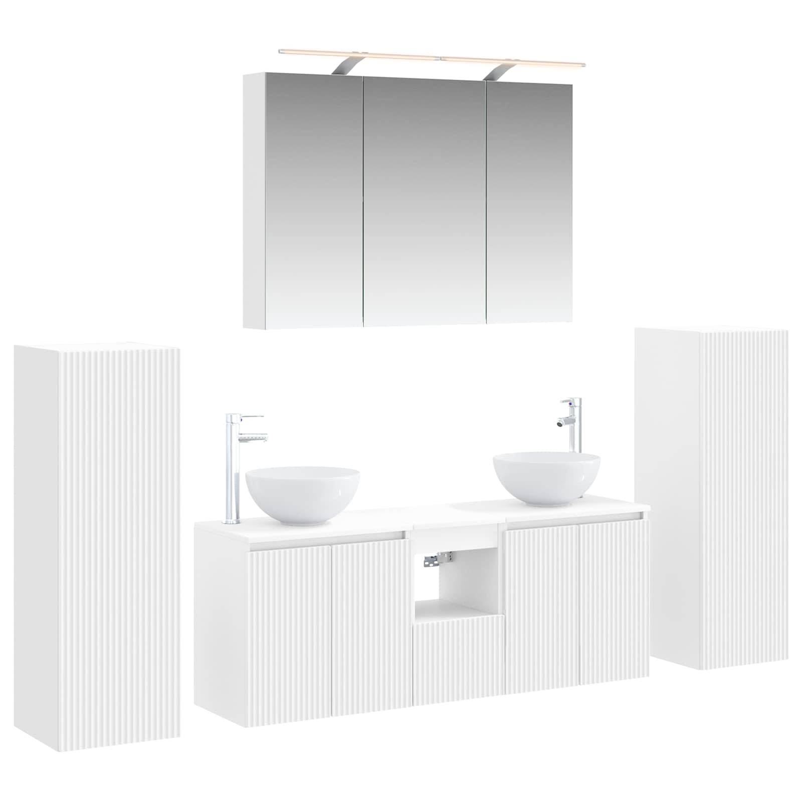 vidaXL Badezimmermöbel-Set 6 pcs Weiß Ingenieurholz und Glas