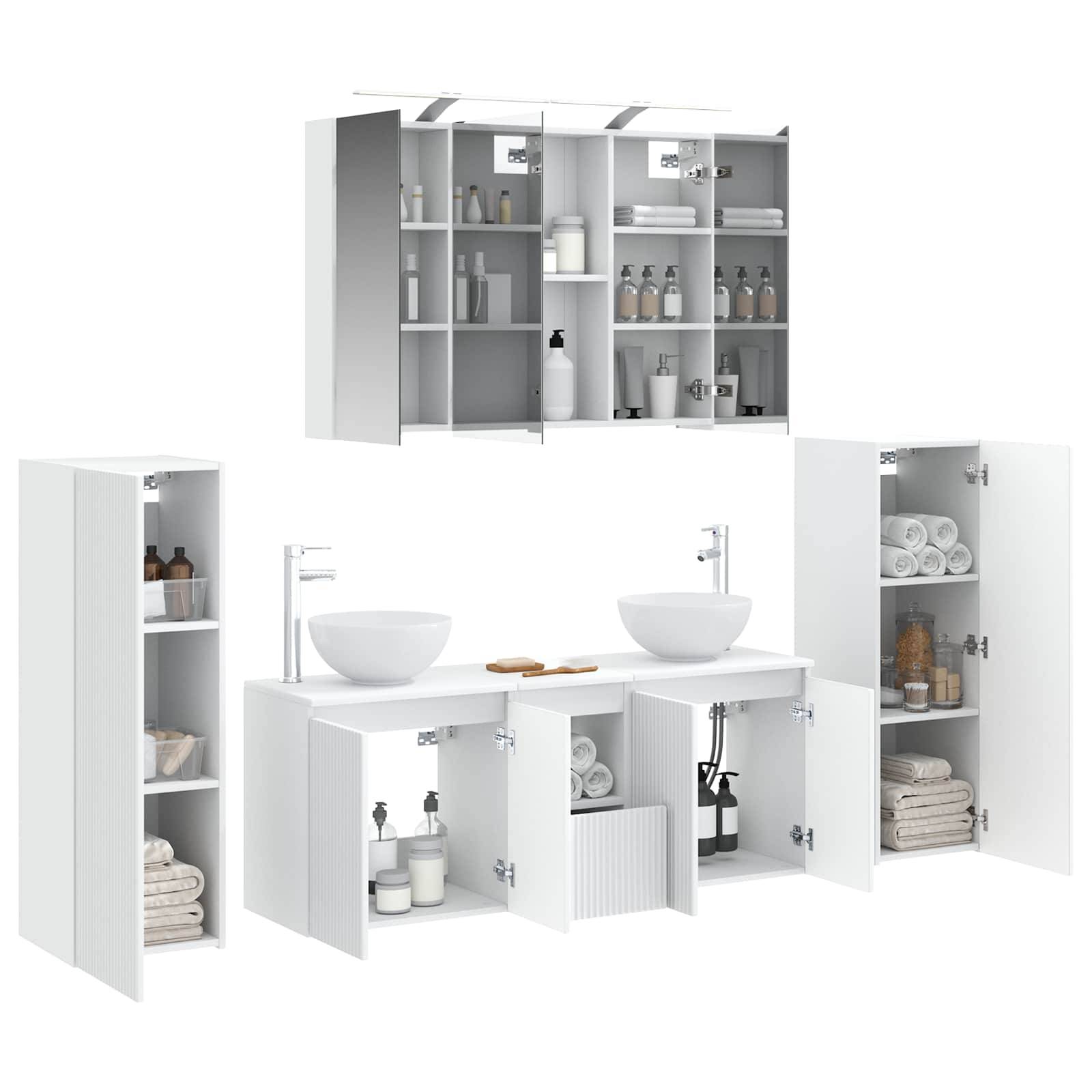 vidaXL Badezimmermöbel-Set 6 pcs Weiß Ingenieurholz und Glas