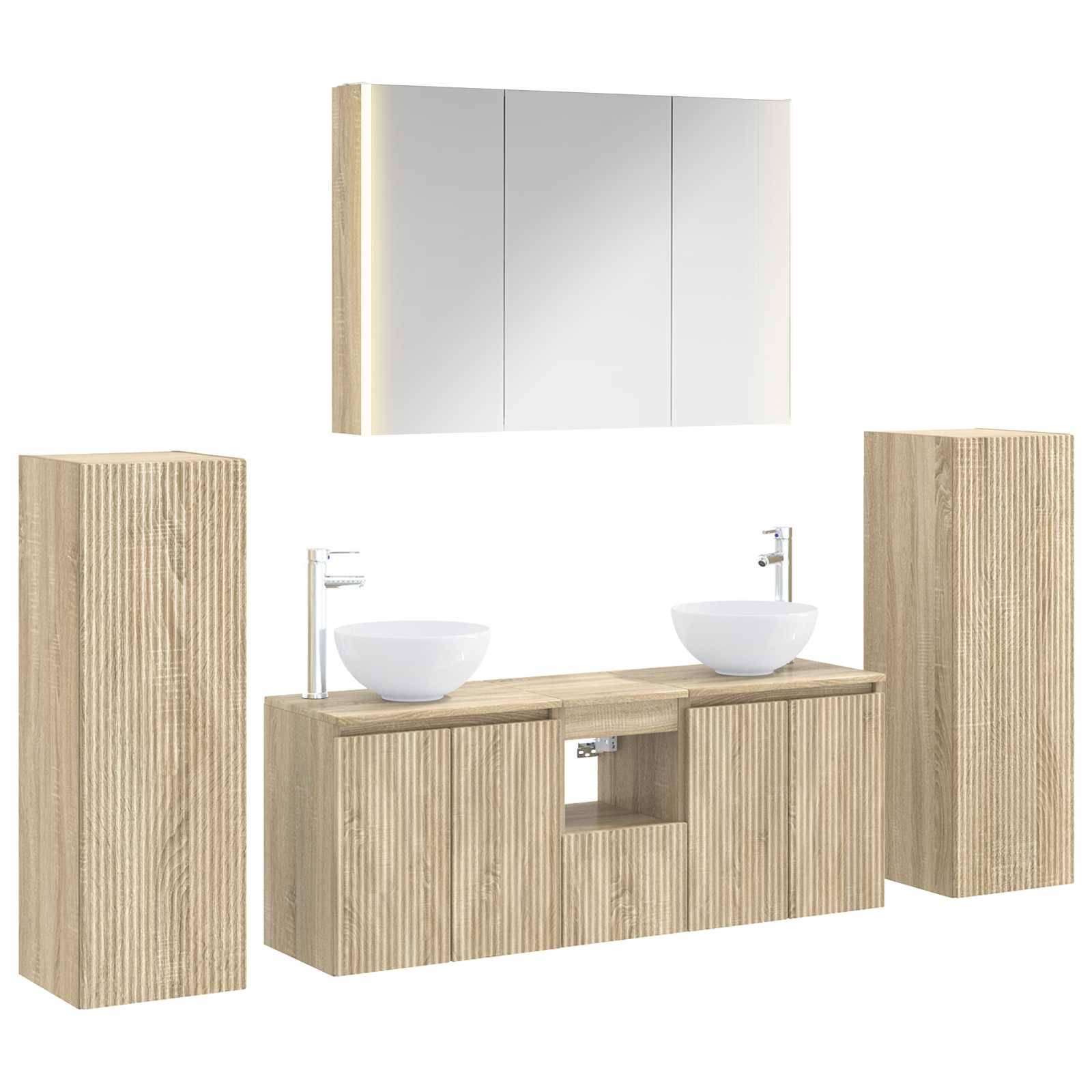vidaXL Badezimmermöbel-Set 6 pcs Sonoma-Eiche Ingenieurholz und Glas