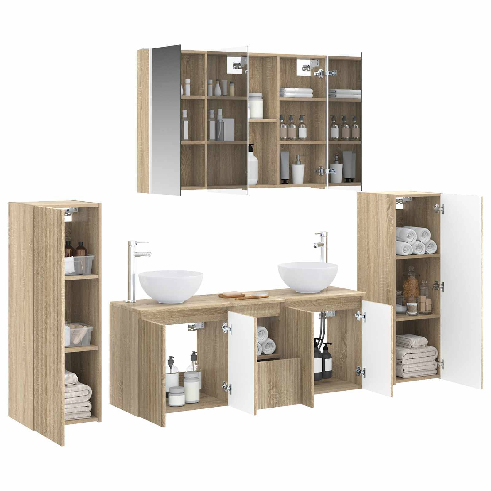 vidaXL Badezimmermöbel-Set 6 pcs Sonoma-Eiche Ingenieurholz und Glas