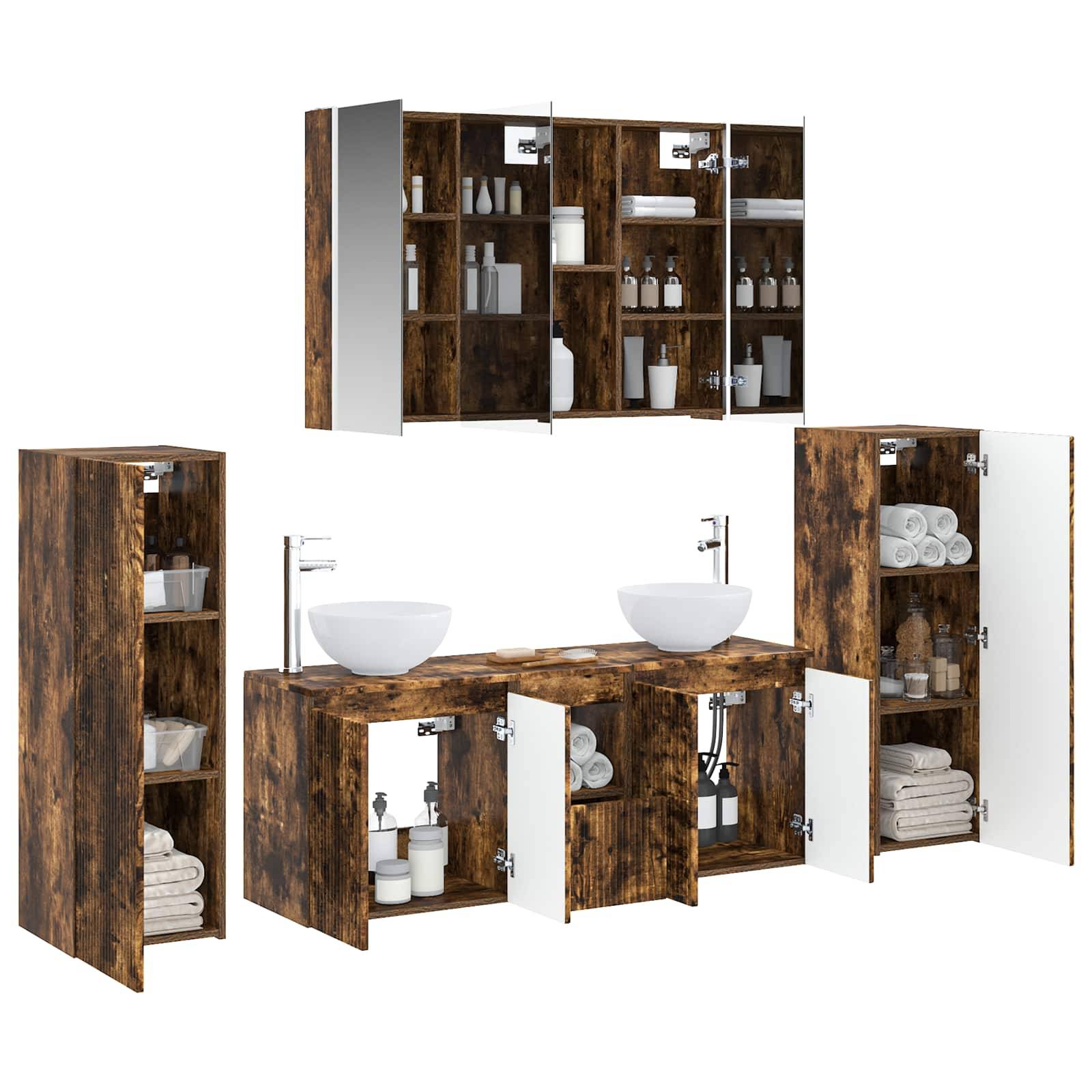 vidaXL Badezimmermöbel-Set 6 pcs Geräucherte Eiche
