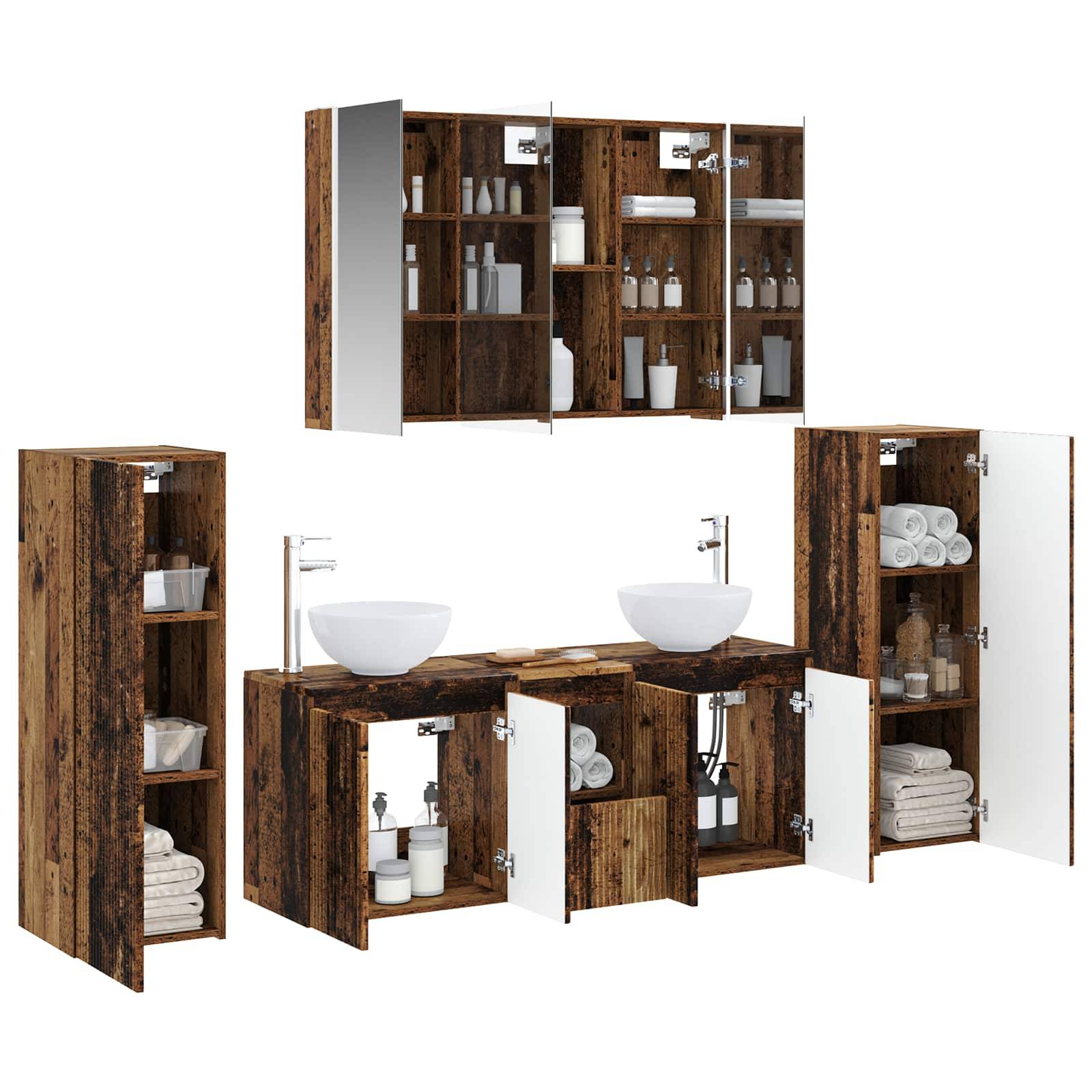 vidaXL Badezimmermöbel-Set 6 pcs Altholz Ingenieurholz und Glas