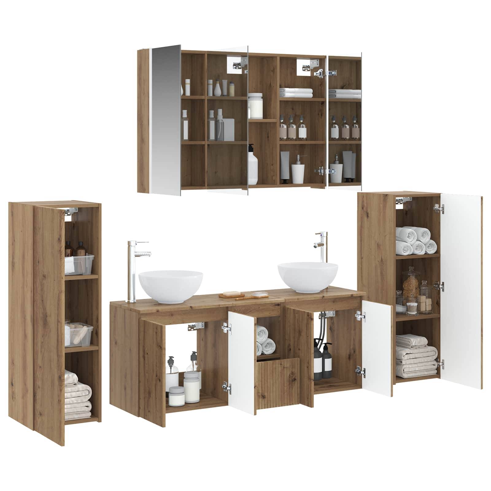 vidaXL Badezimmermöbel-Set 6 Stk. Artisan-Eiche Ingenieurholz und Glas