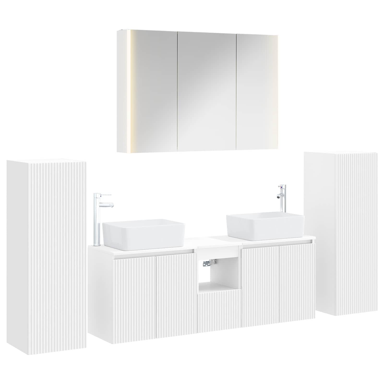 vidaXL Badezimmermöbel-Set 6 pcs Weiß Ingenieurholz und Glas