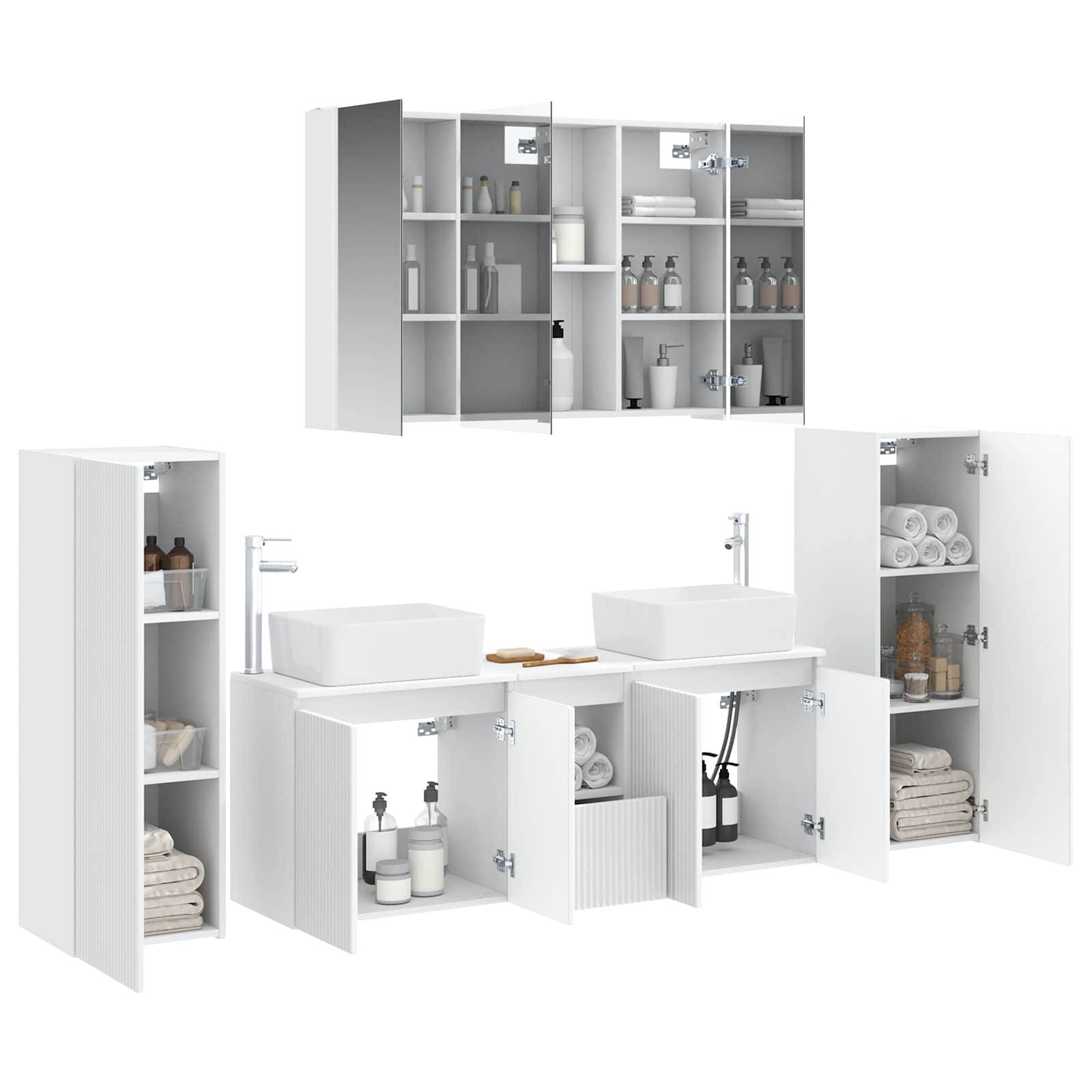 vidaXL Badezimmermöbel-Set 6 pcs Weiß Ingenieurholz und Glas